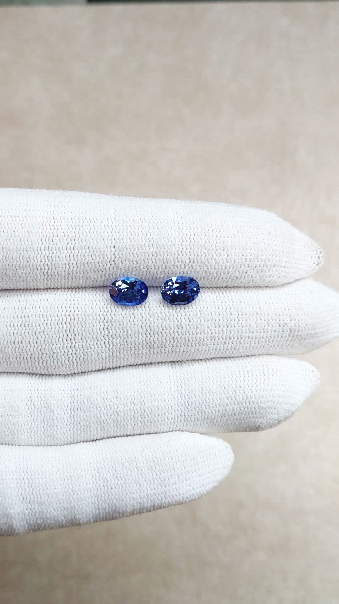 2.87 Ct.Tw.Total Carat Weight Blue Sapphire Pair from Ceylon (Sri Lanka) Size Video