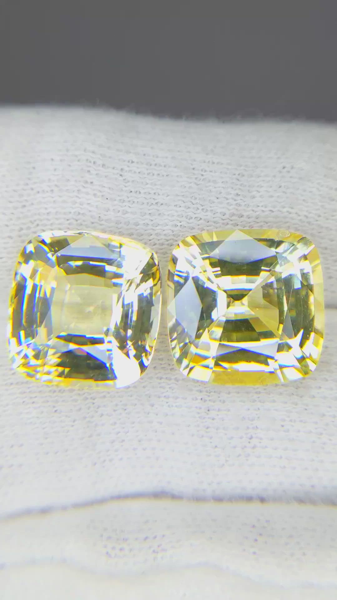 22.16 Ct.Tw.Total Carat Weight Yellow Sapphire Pair from Ceylon (Sri Lanka) Size Video