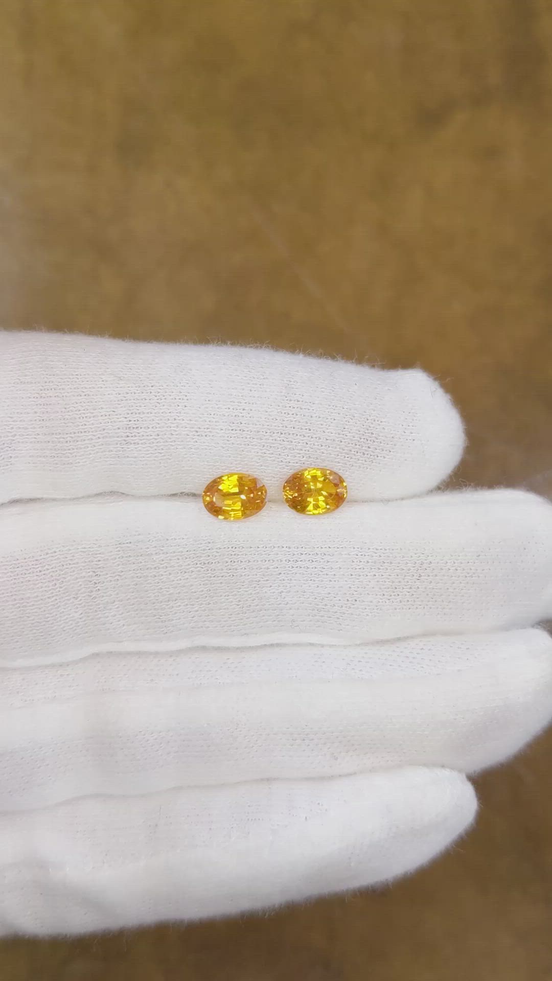 1.94 Ct.Tw.Total Carat Weight Orangish Yellow Sapphire Pair from Ceylon (Sri Lanka) Size Video