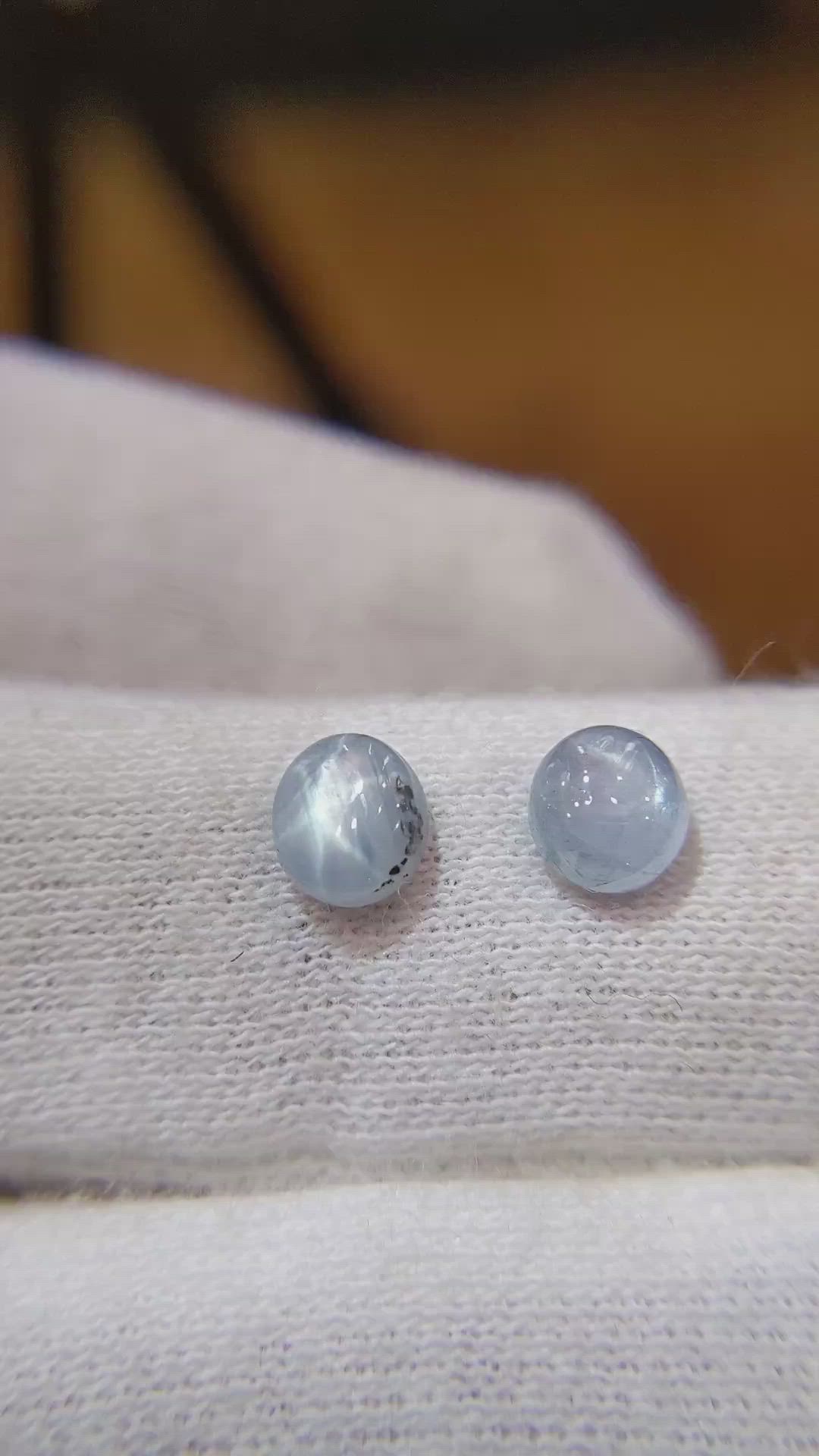 2.03 Ct.Tw.Total Carat Weight Greyish Blue Star Sapphire Pair from Ceylon (Sri Lanka) Size Video