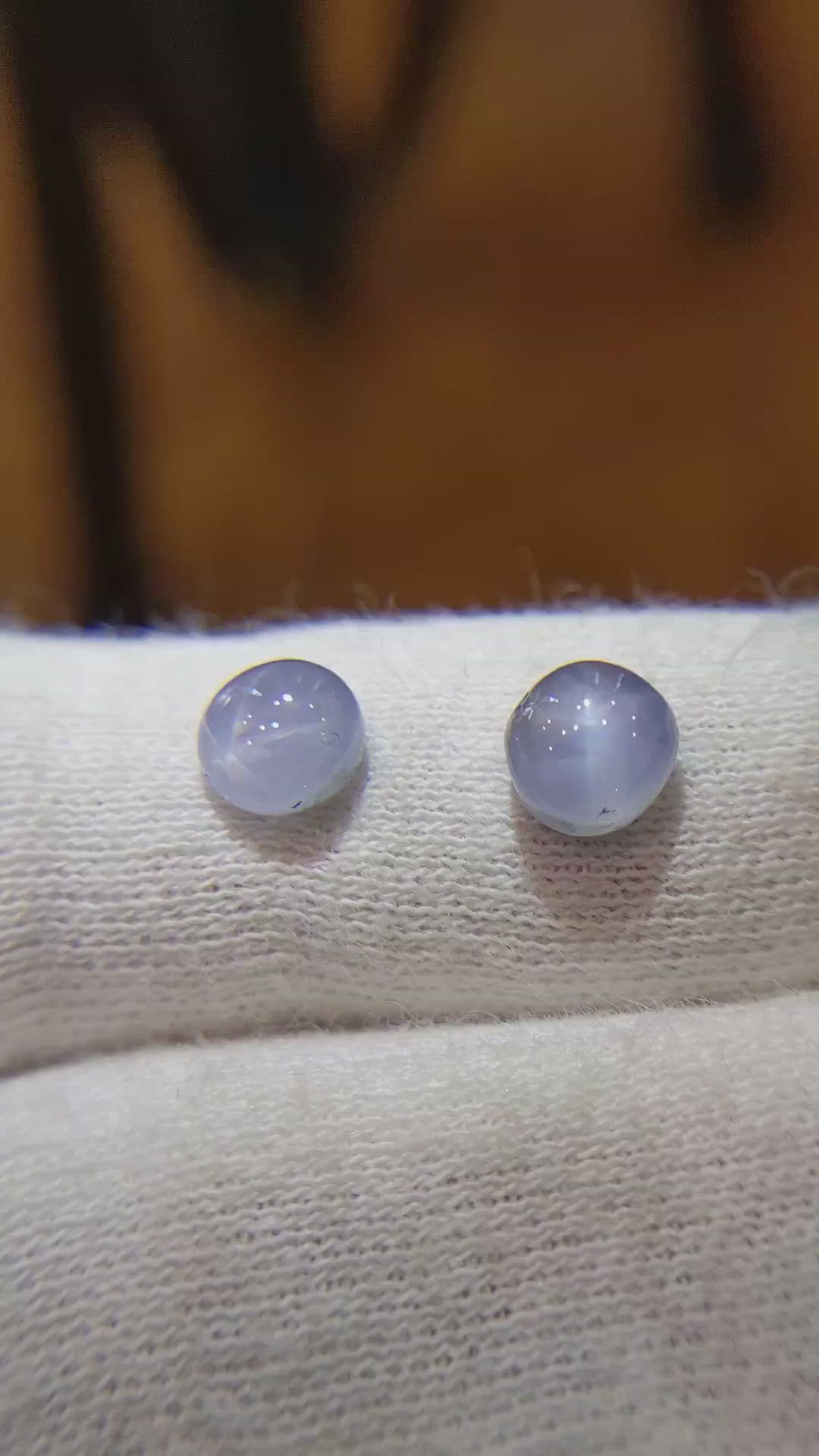 3.07 Ct.Tw.Total Carat Weight Greyish Blue Star Sapphire Pair from Ceylon (Sri Lanka) Size Video