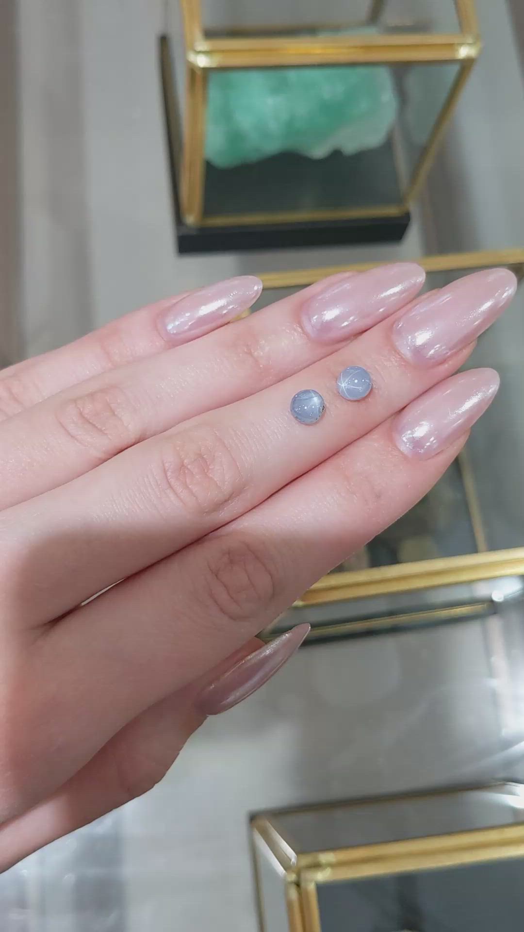 3.07 Ct.Tw.Total Carat Weight Greyish Blue Star Sapphire Pair from Ceylon (Sri Lanka) Size Video