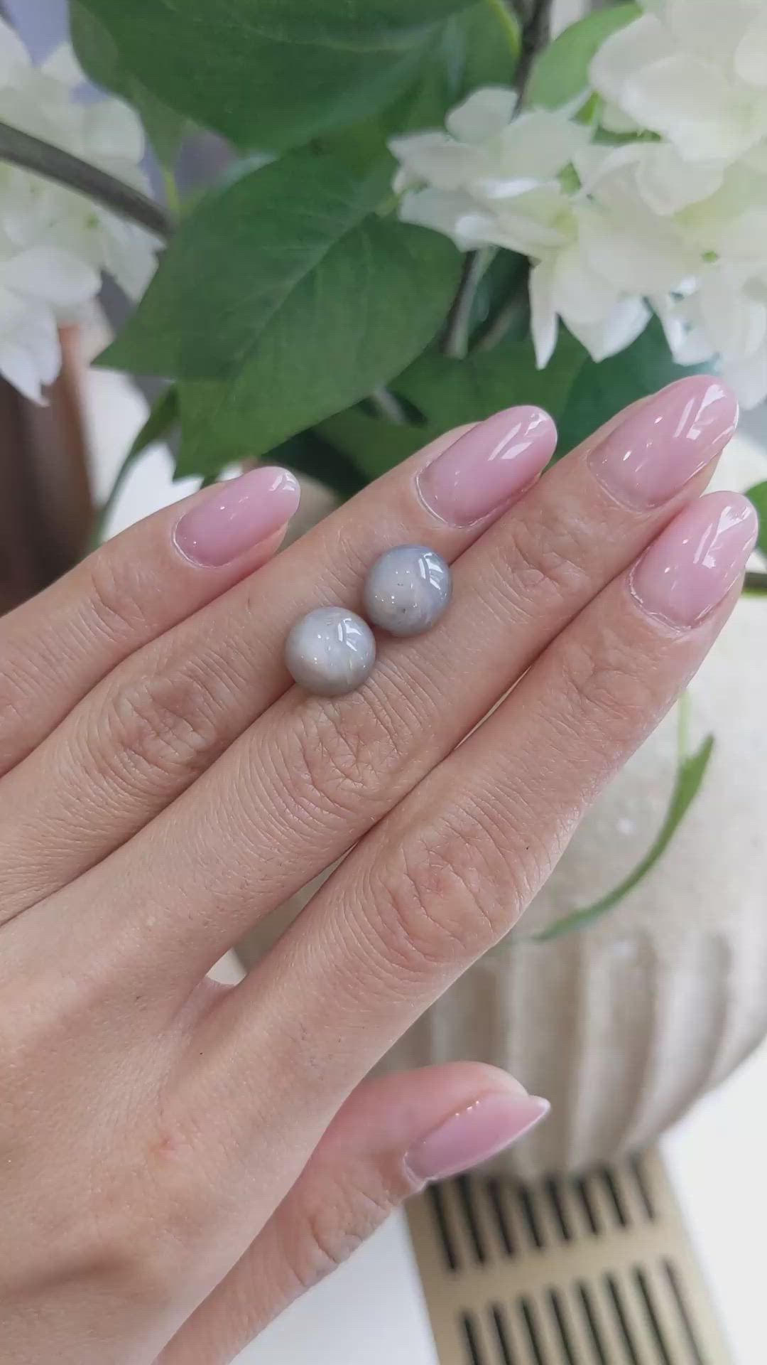 10.06 Ct.Tw.Total Carat Weight Grey Star Sapphire Pair from Ceylon (Sri Lanka) Size Video