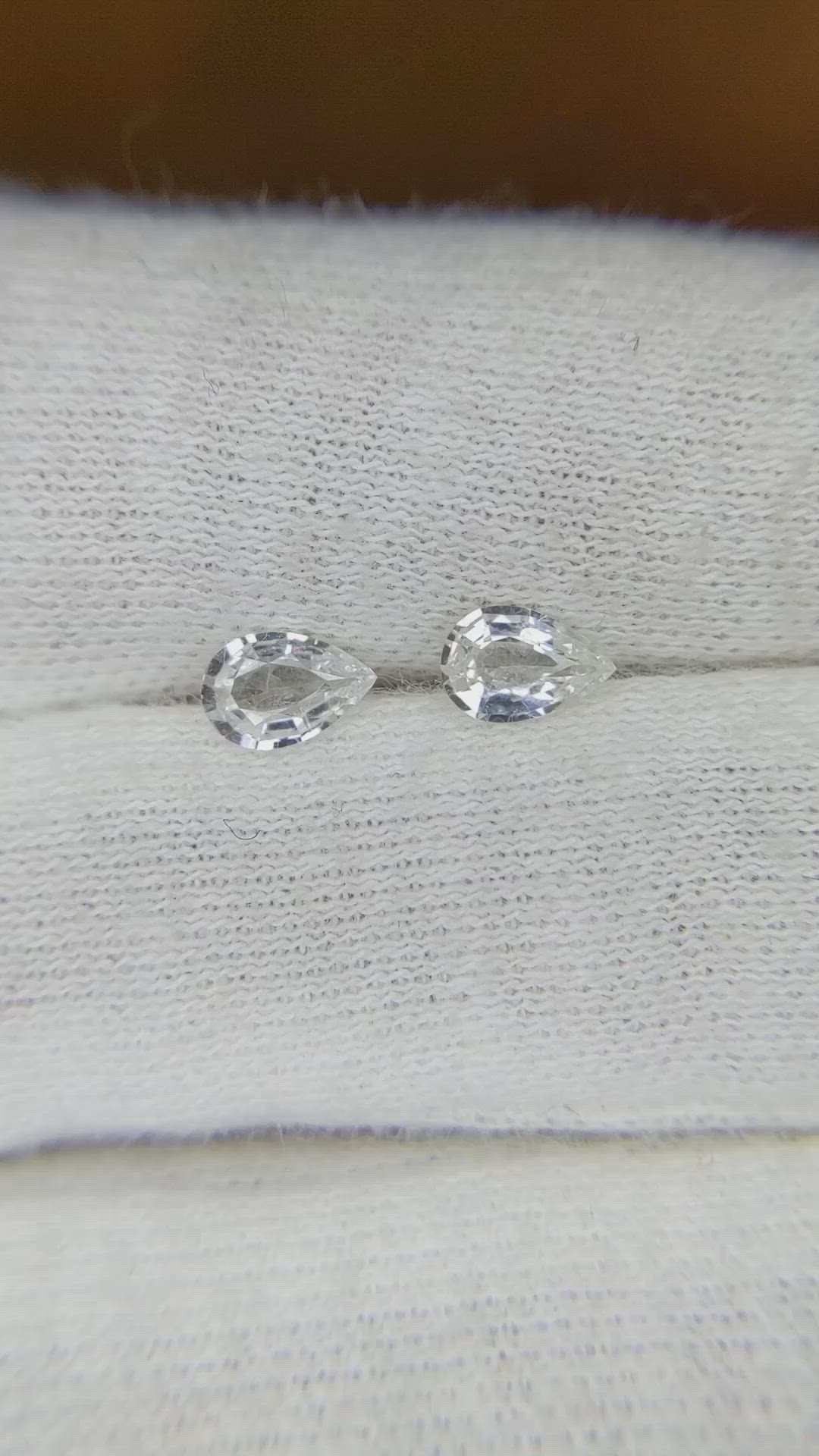 0.82 Ct.Tw.Total Carat Weight White Sapphire Pair from Ceylon (Sri Lanka) Size Video