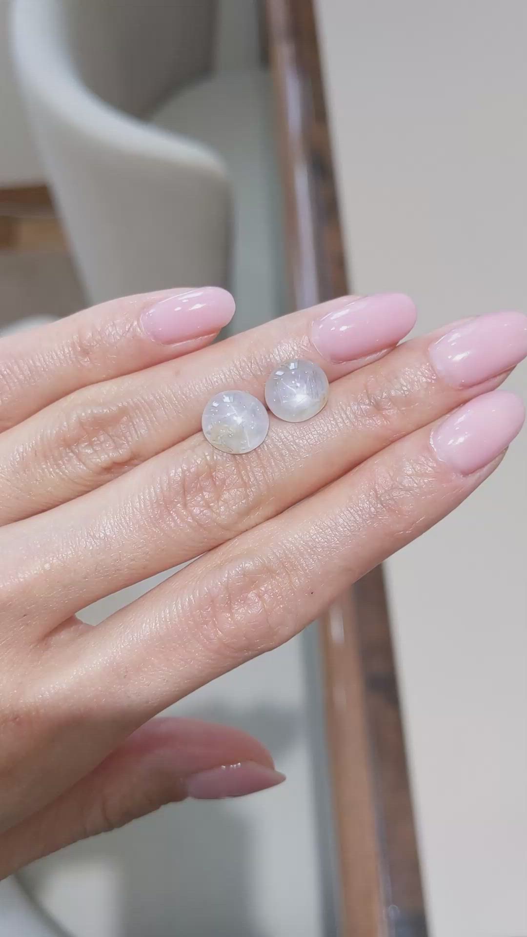 8.42 Ct.Tw.Total Carat Weight White Star Sapphire Pair from Ceylon (Sri Lanka) Size Video