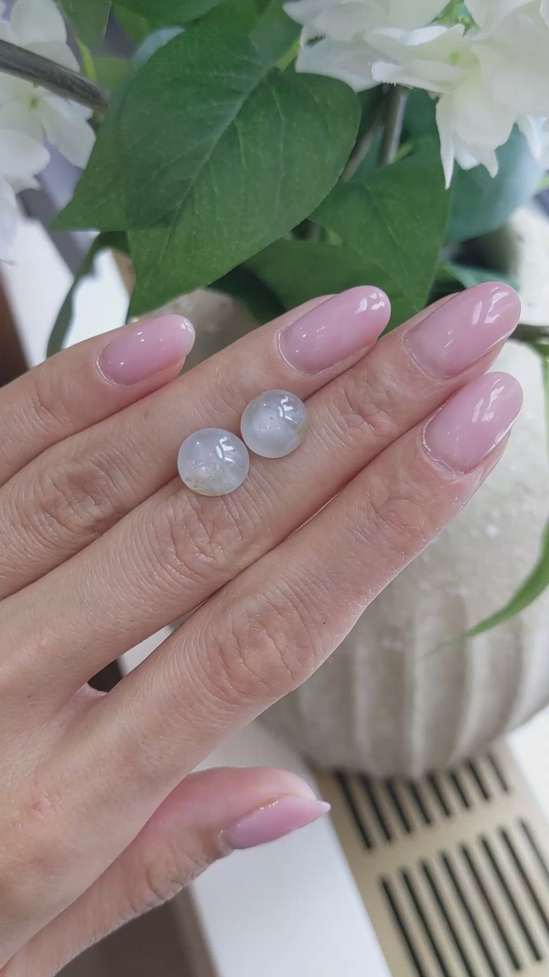 8.42 Ct.Tw.Total Carat Weight White Star Sapphire Pair from Ceylon (Sri Lanka) Size Video