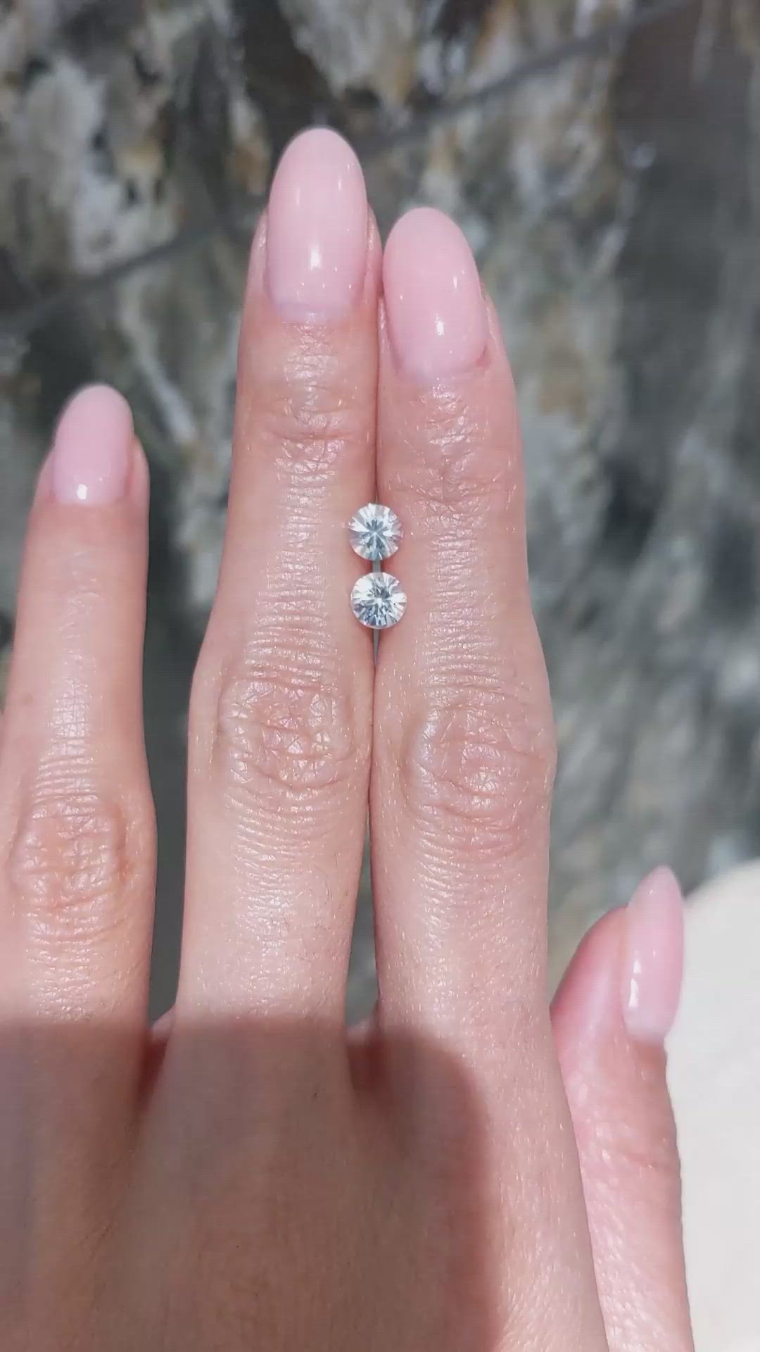 1.23 Ct.Tw.Total Carat Weight White Sapphire Pair from Ceylon (Sri Lanka) Size Video