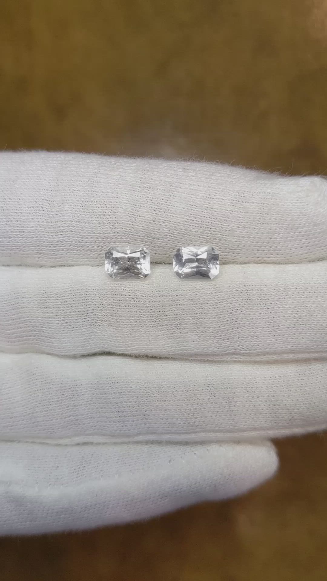 2.39 Ct.Tw.Total Carat Weight White Sapphire Pair from Ceylon (Sri Lanka) Size Video