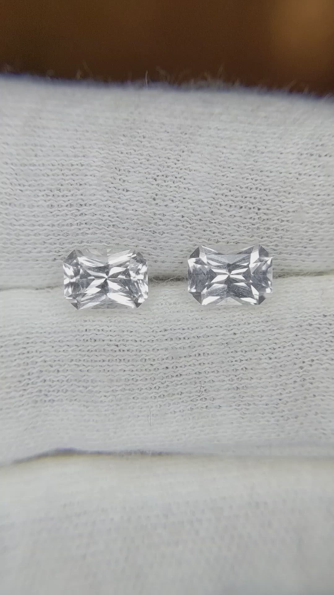 2.39 Ct.Tw.Total Carat Weight White Sapphire Pair from Ceylon (Sri Lanka) Size Video