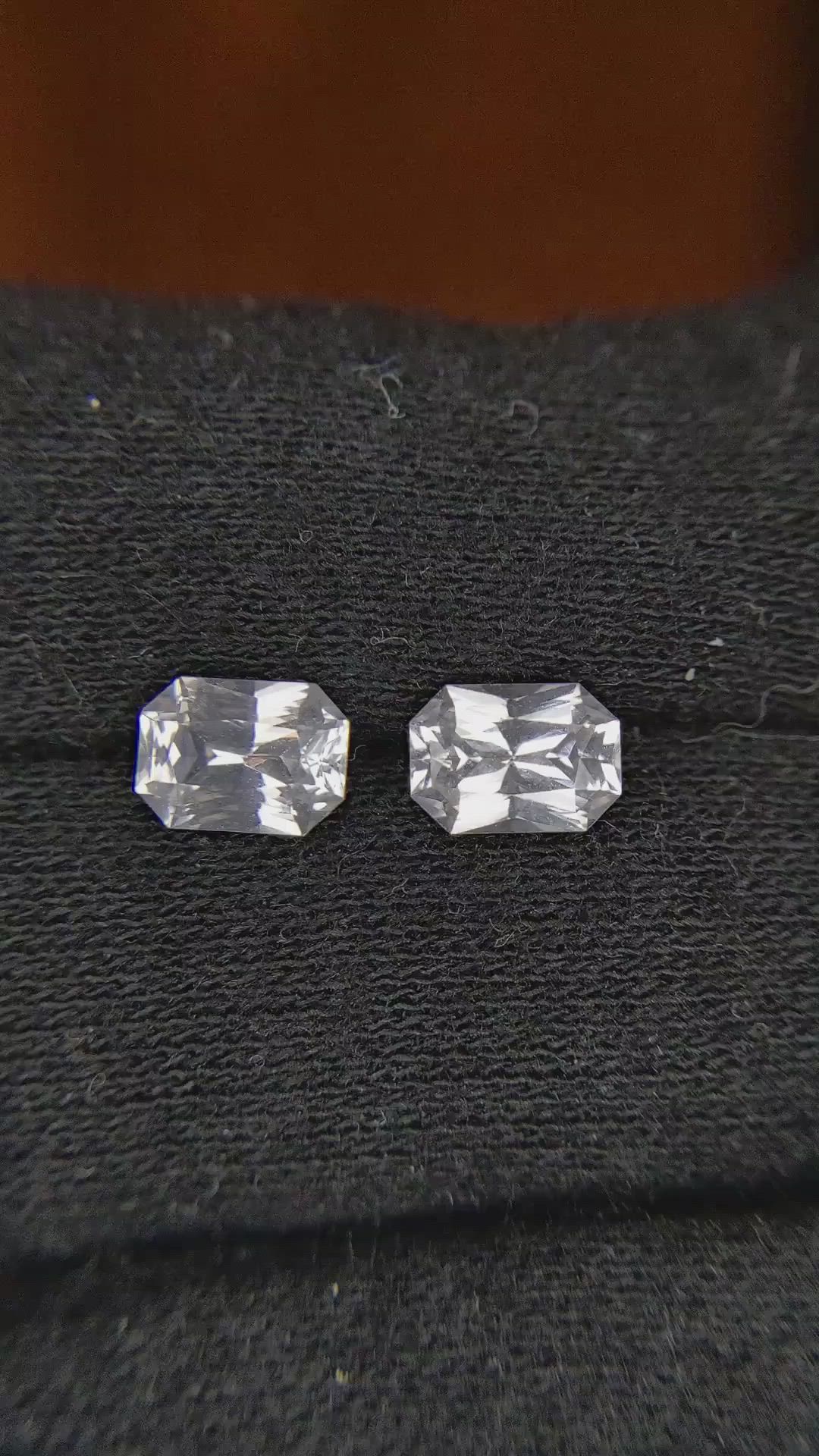 2.18 Ct.Tw.Total Carat Weight White Sapphire Pair from Ceylon (Sri Lanka) Size Video