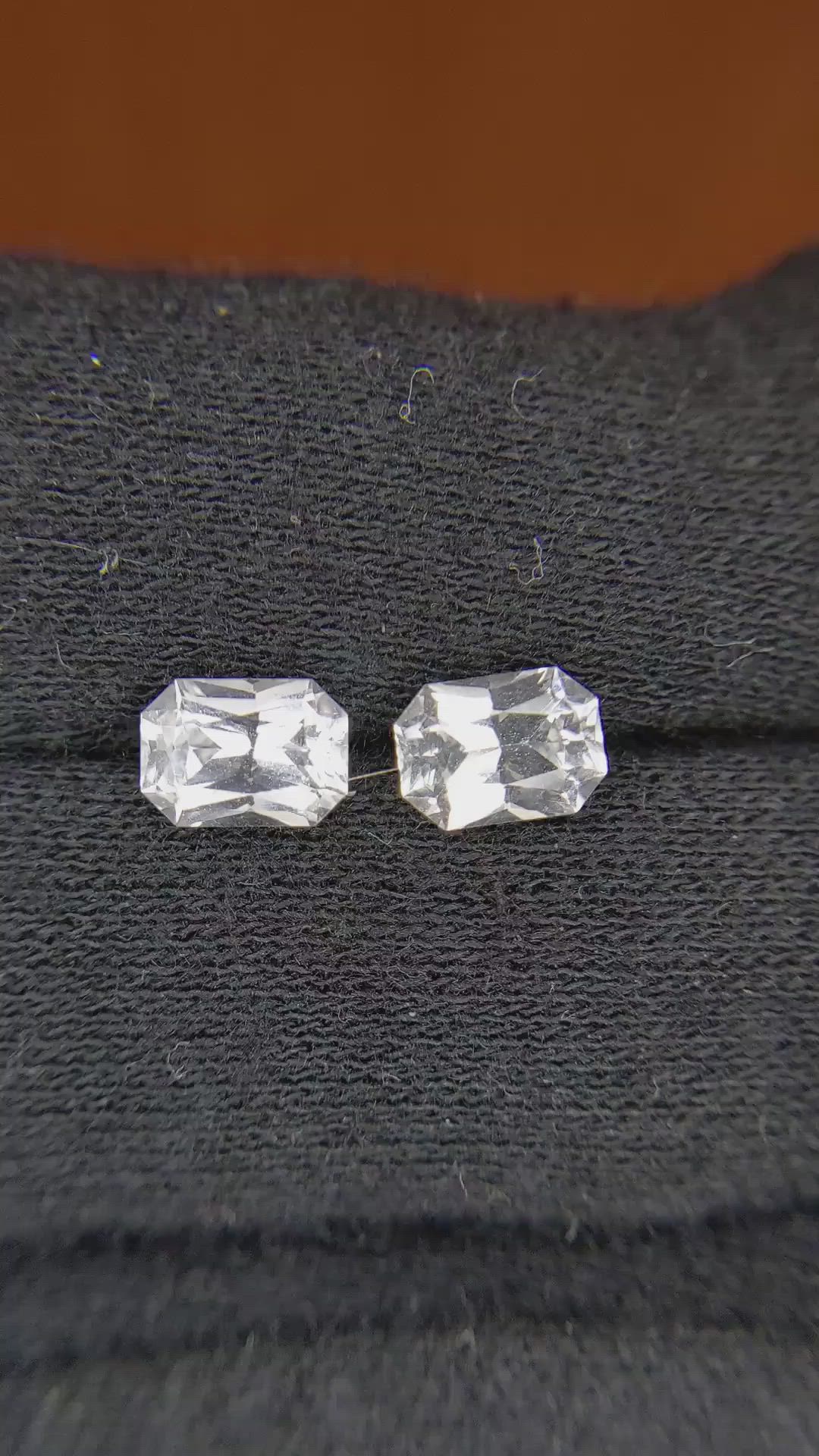 2.32 Ct.Tw.Total Carat Weight White Sapphire Pair from Ceylon (Sri Lanka) Size Video