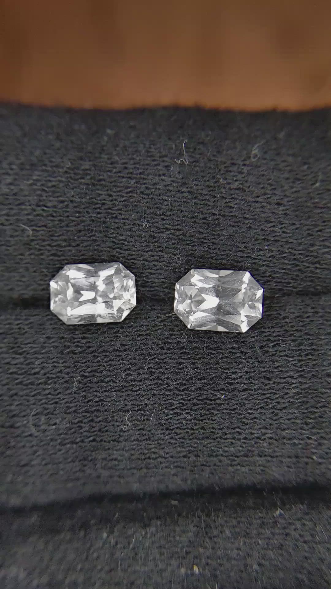 2.29&nbsp;Ct.Tw.Total Carat Weight White Sapphire Pair from Ceylon (Sri Lanka) Size Video