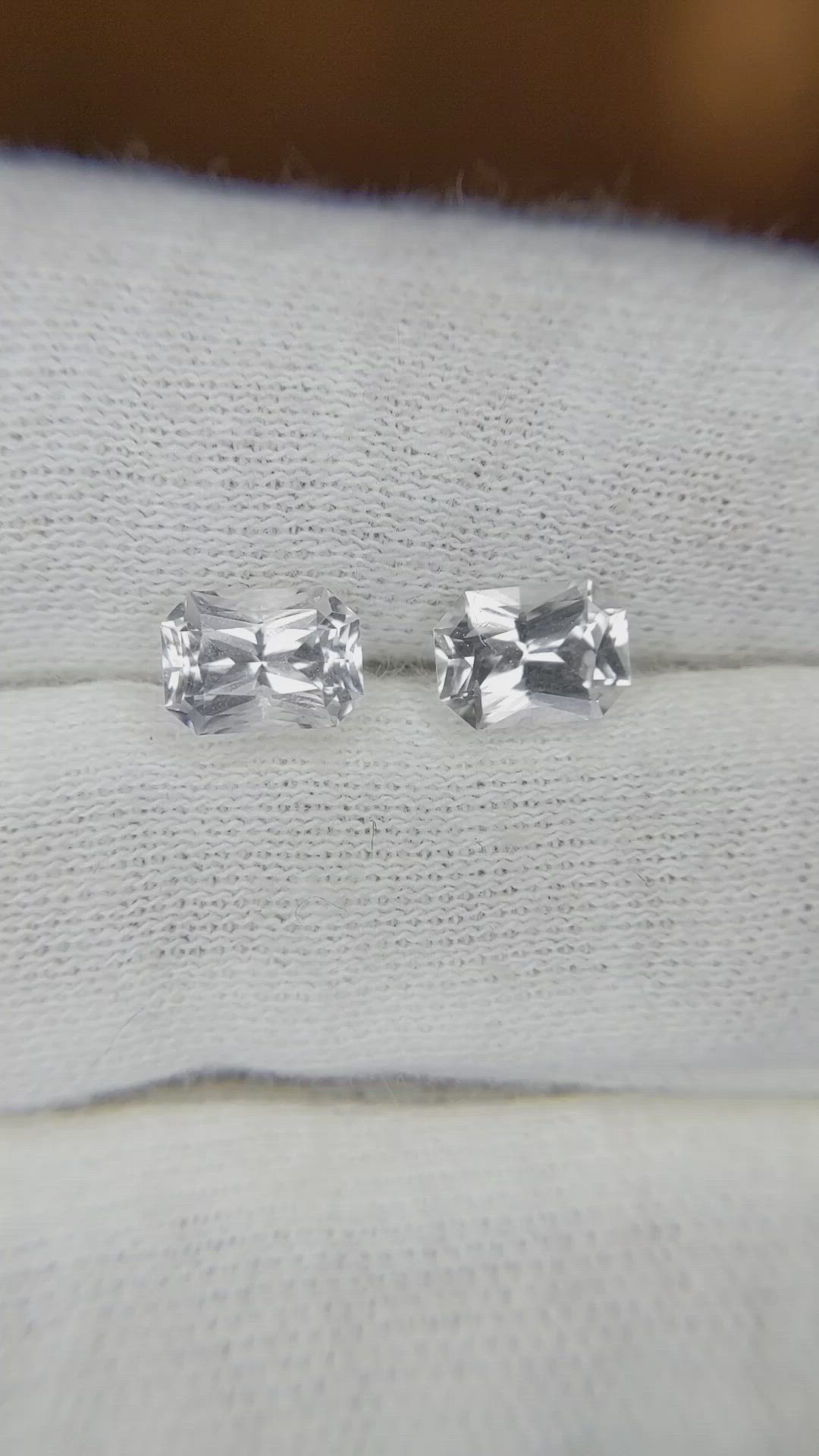 2.30 Ct.Tw.Total Carat Weight White Sapphire Pair from Ceylon (Sri Lanka) Size Video
