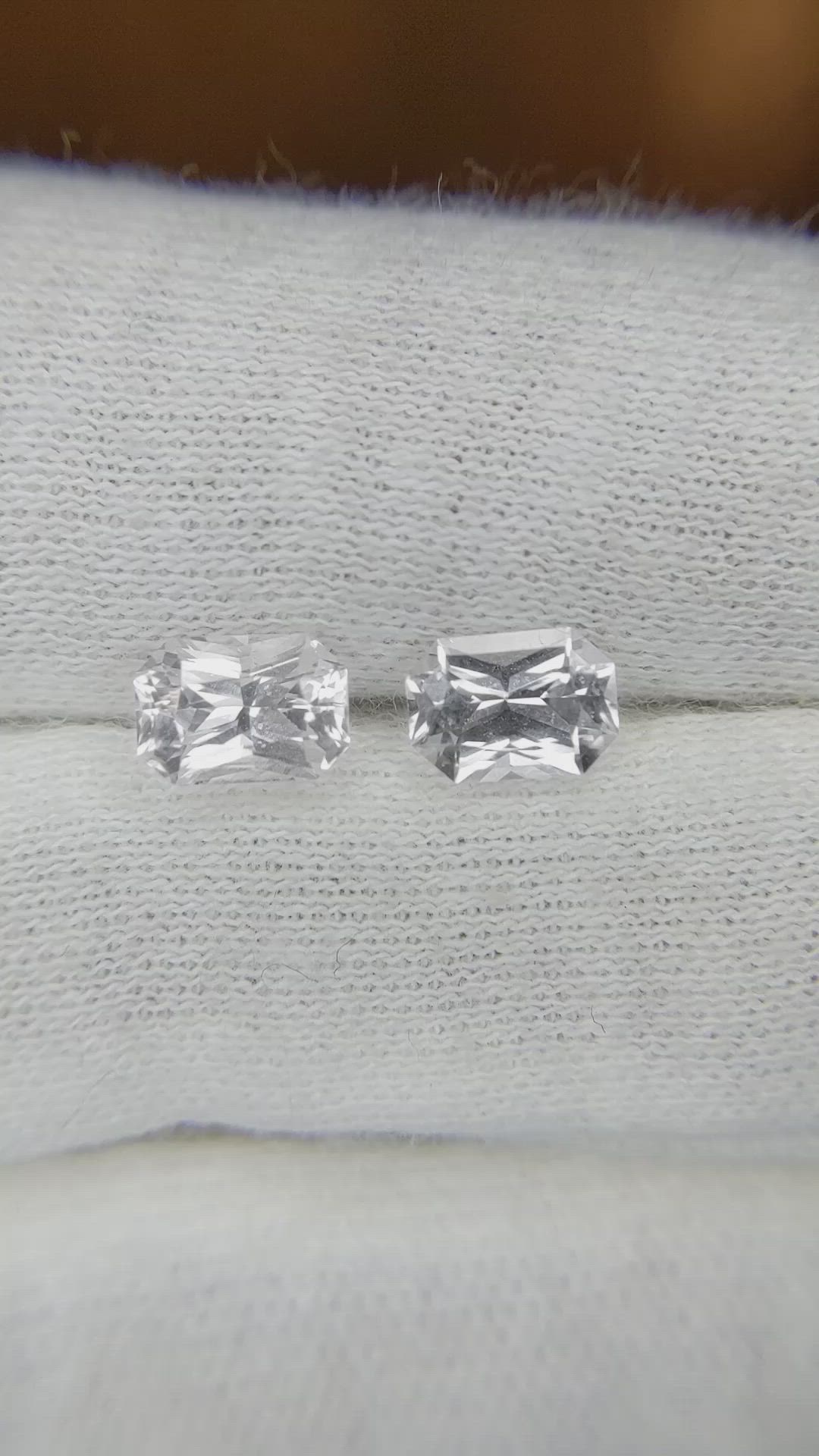 2.25 Ct.Tw.Total Carat Weight White Sapphire Pair from Ceylon (Sri Lanka) Size Video