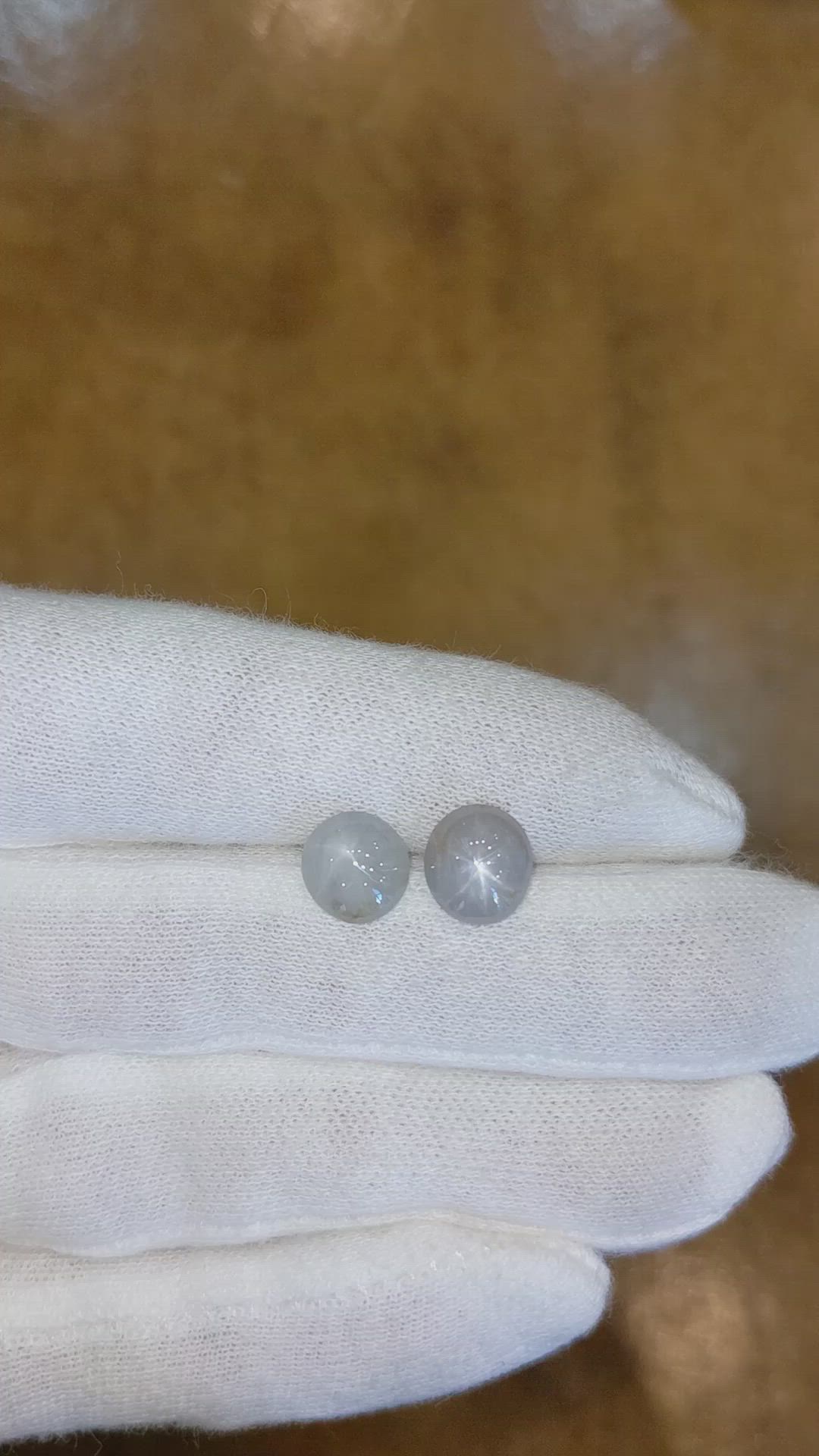 5.92&nbsp;Ct.Tw.Total Carat Weight White Star Sapphire Pair from Ceylon (Sri Lanka) Size Video