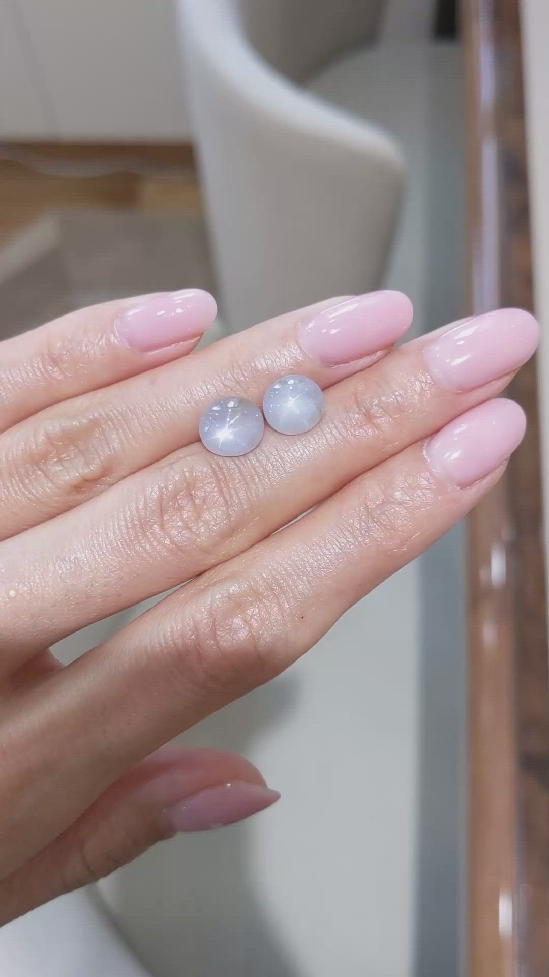 5.92 Ct.Tw.Total Carat Weight White Star Sapphire Pair from Ceylon (Sri Lanka) Size Video