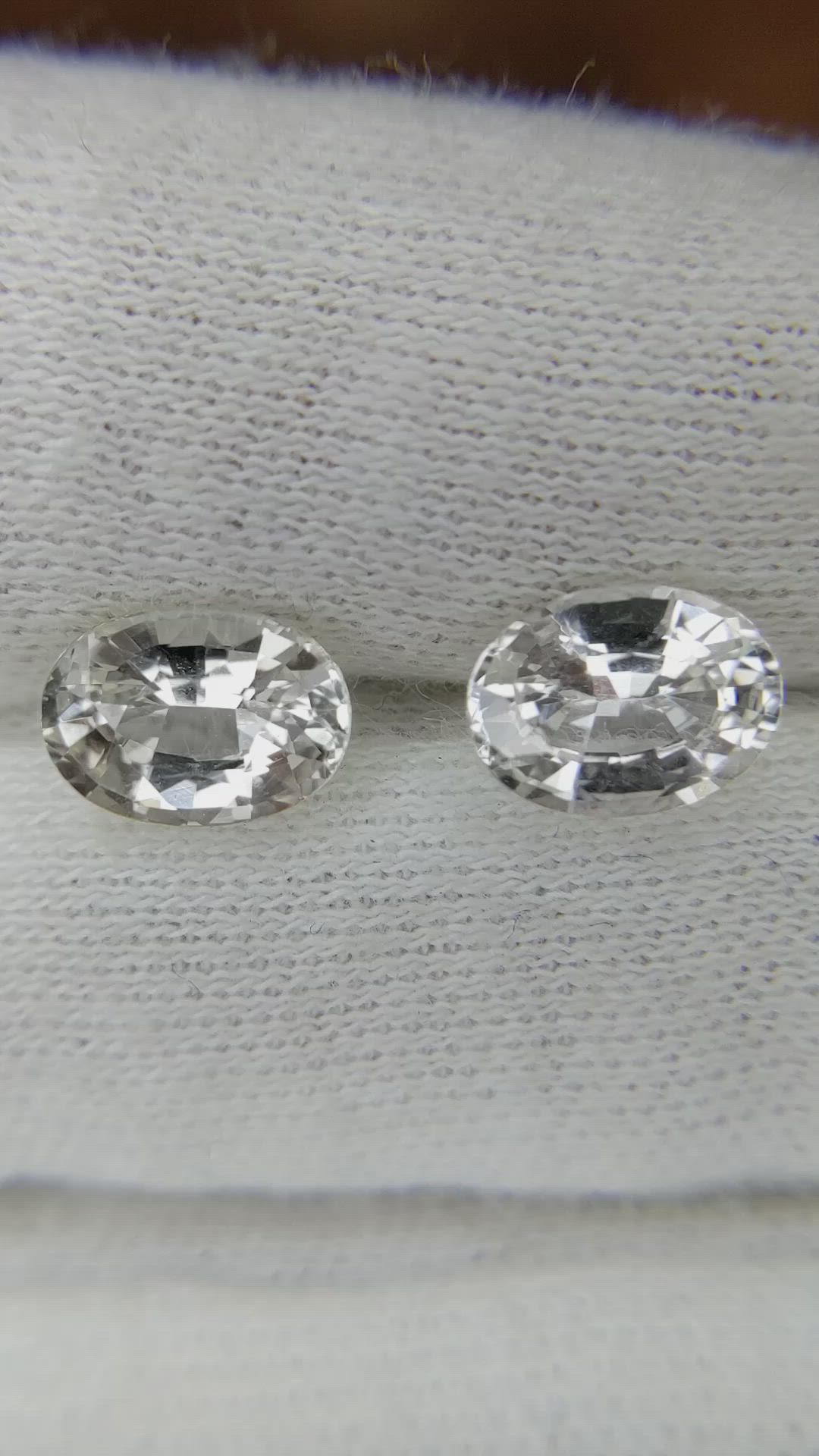 3.43 Ct.Tw.Total Carat Weight White Sapphire Pair from Ceylon (Sri Lanka) Size Video