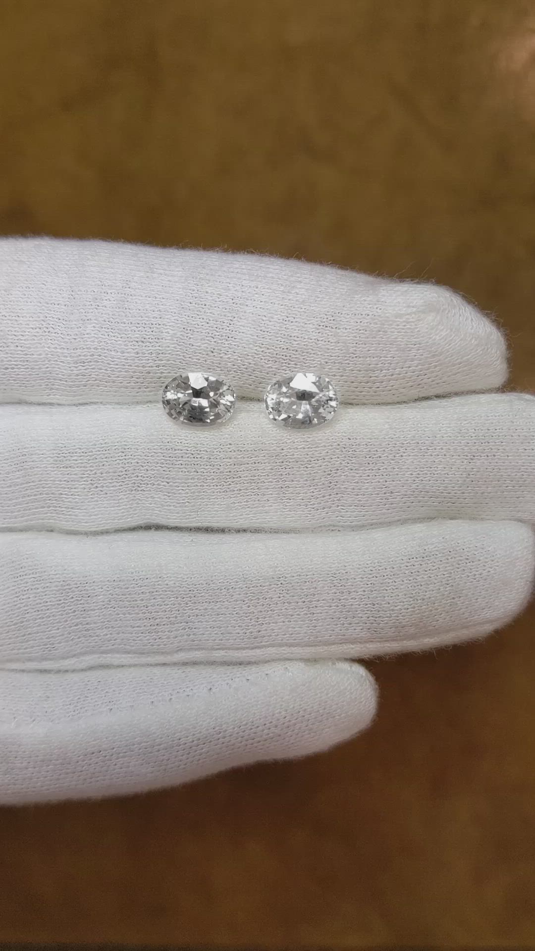 3.43 Ct.Tw.Total Carat Weight White Sapphire Pair from Ceylon (Sri Lanka) Size Video