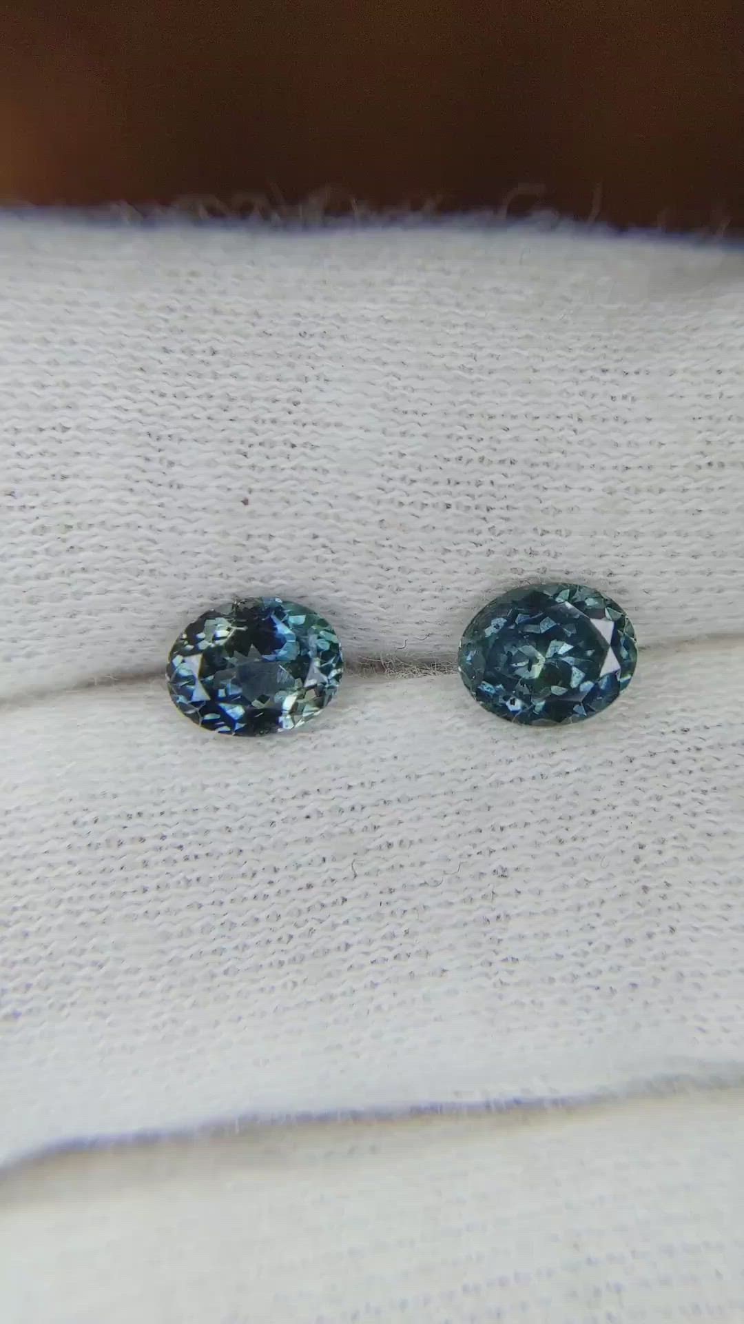 1.69&nbsp;Ct.Tw.Total Carat Weight Greenish Blue Sapphire Pair from Montana Size Video