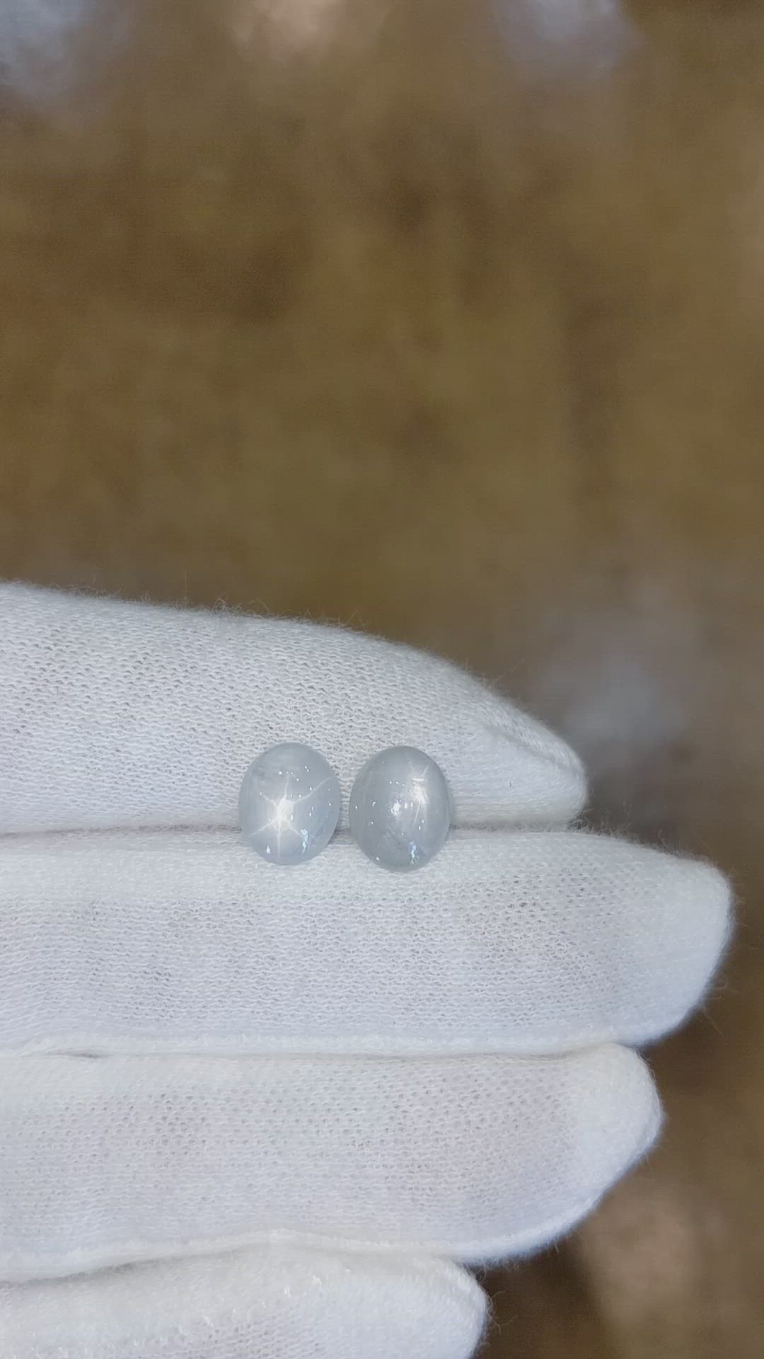 5.56&nbsp;Ct.Tw.Total Carat Weight White Star Sapphire Pair from Ceylon (Sri Lanka) Size Video