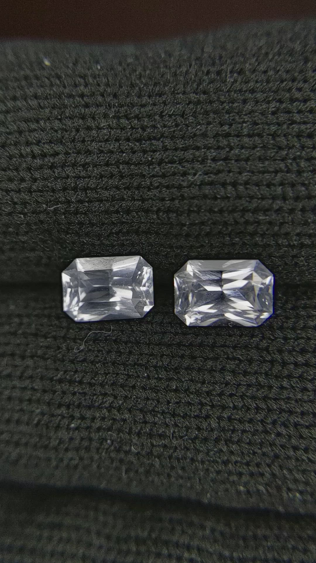 1.82 Ct.Tw.Total Carat Weight White Sapphire Pair from Ceylon (Sri Lanka) Size Video