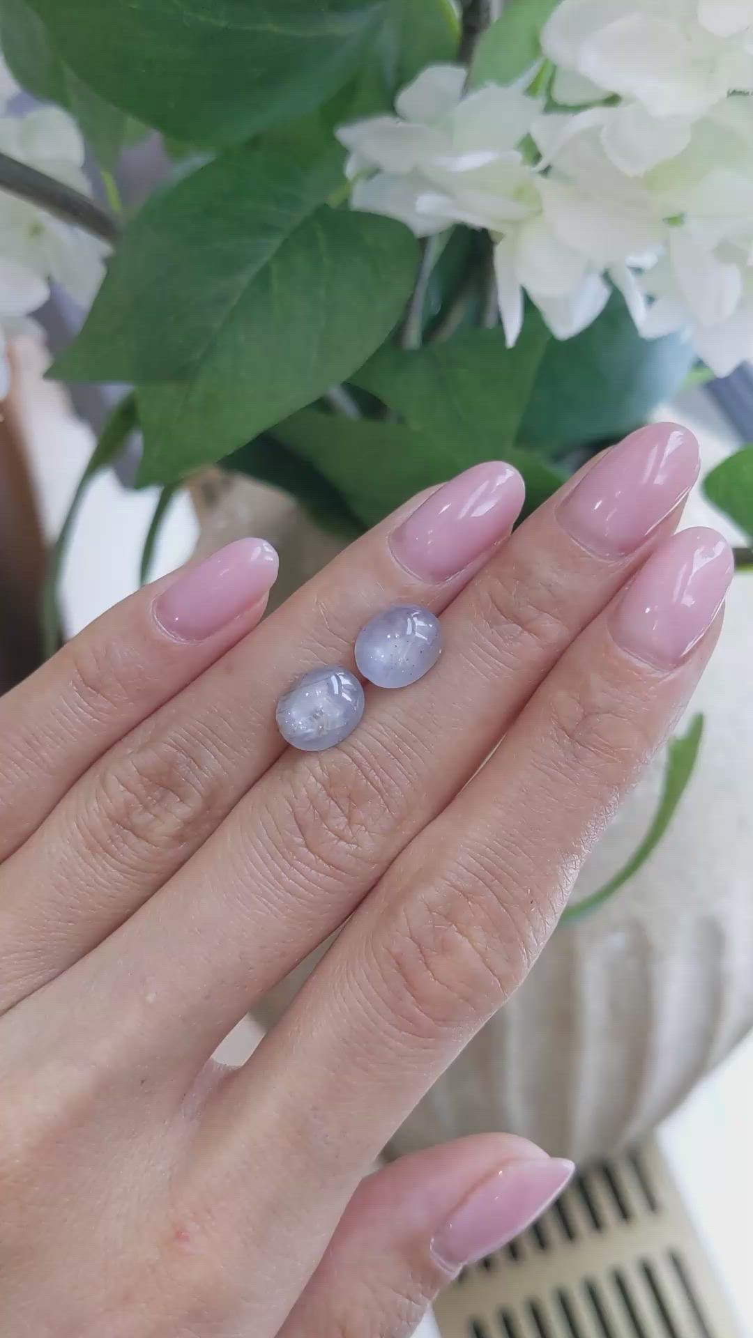 6.02&nbsp;Ct.Tw.Total Carat Weight Grey Star Sapphire Pair from Ceylon (Sri Lanka) Size Video