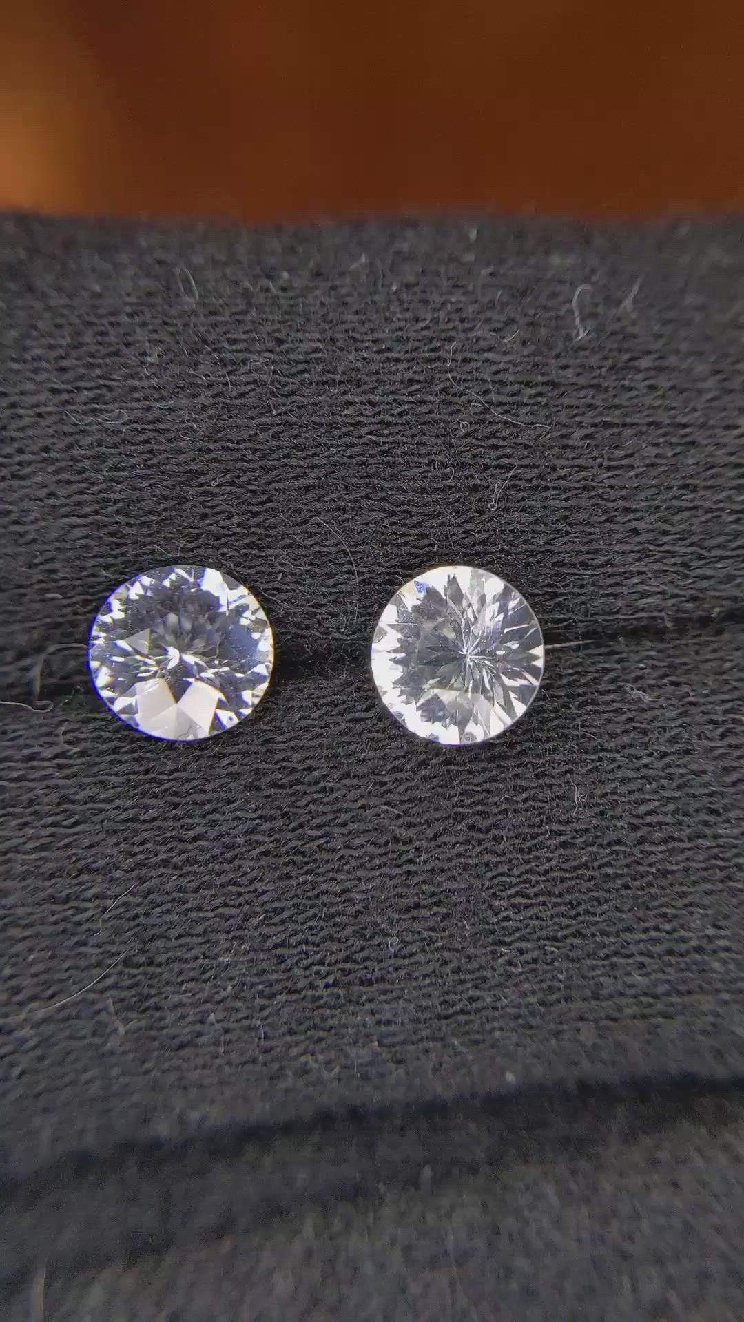 2.52 Ct.Tw.Total Carat Weight White Sapphire Pair from Ceylon (Sri Lanka) Size Video