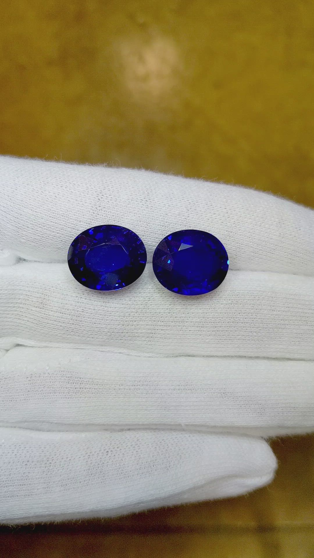 20.59 Ct.Tw.Total Carat Weight Blue Sapphire Pair from Ceylon (Sri Lanka) Size Video