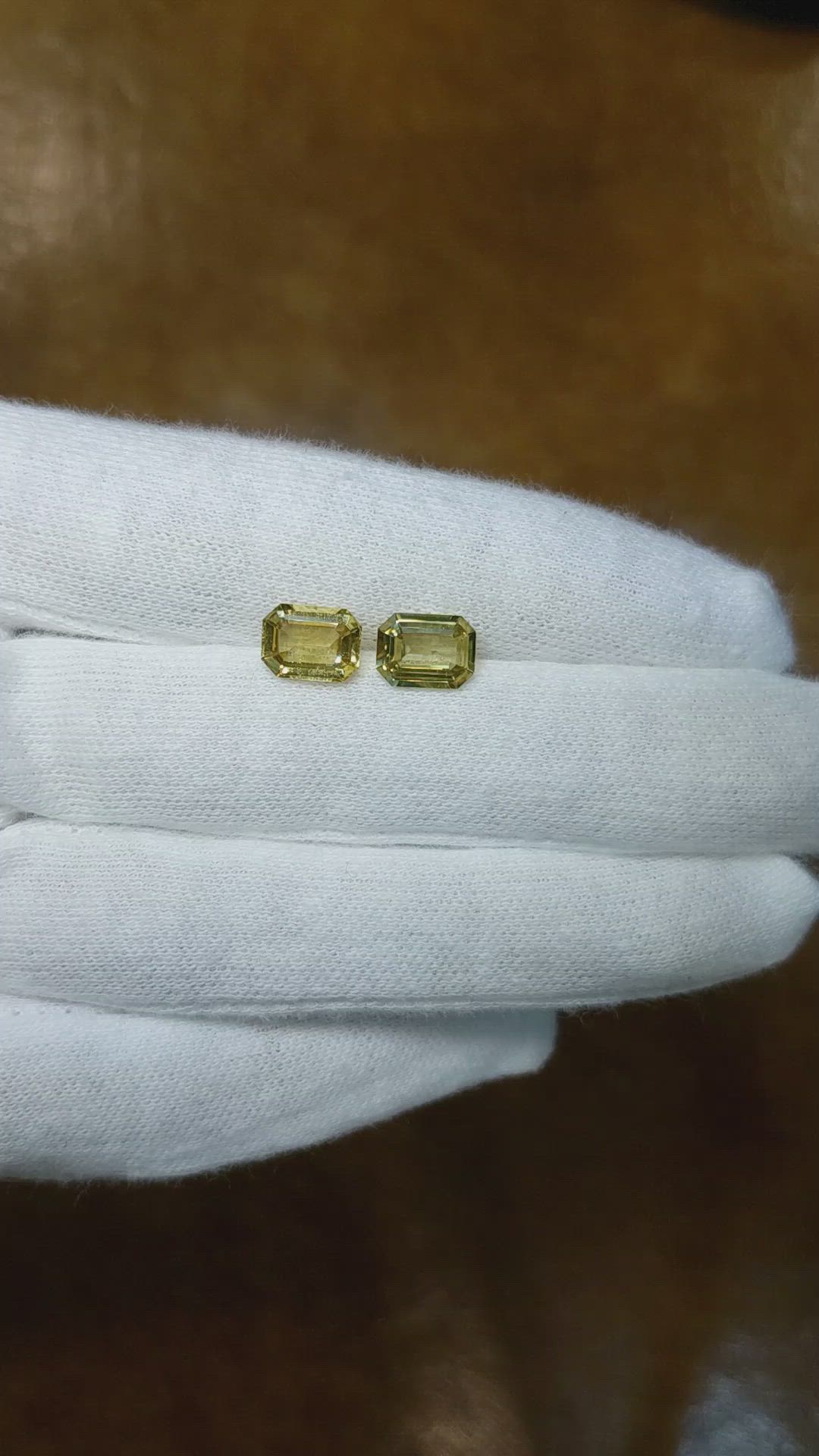 3.31 Ct.Tw.Total Carat Weight Greenish Yellow Sapphire Pair from Ceylon (Sri Lanka) Size Video