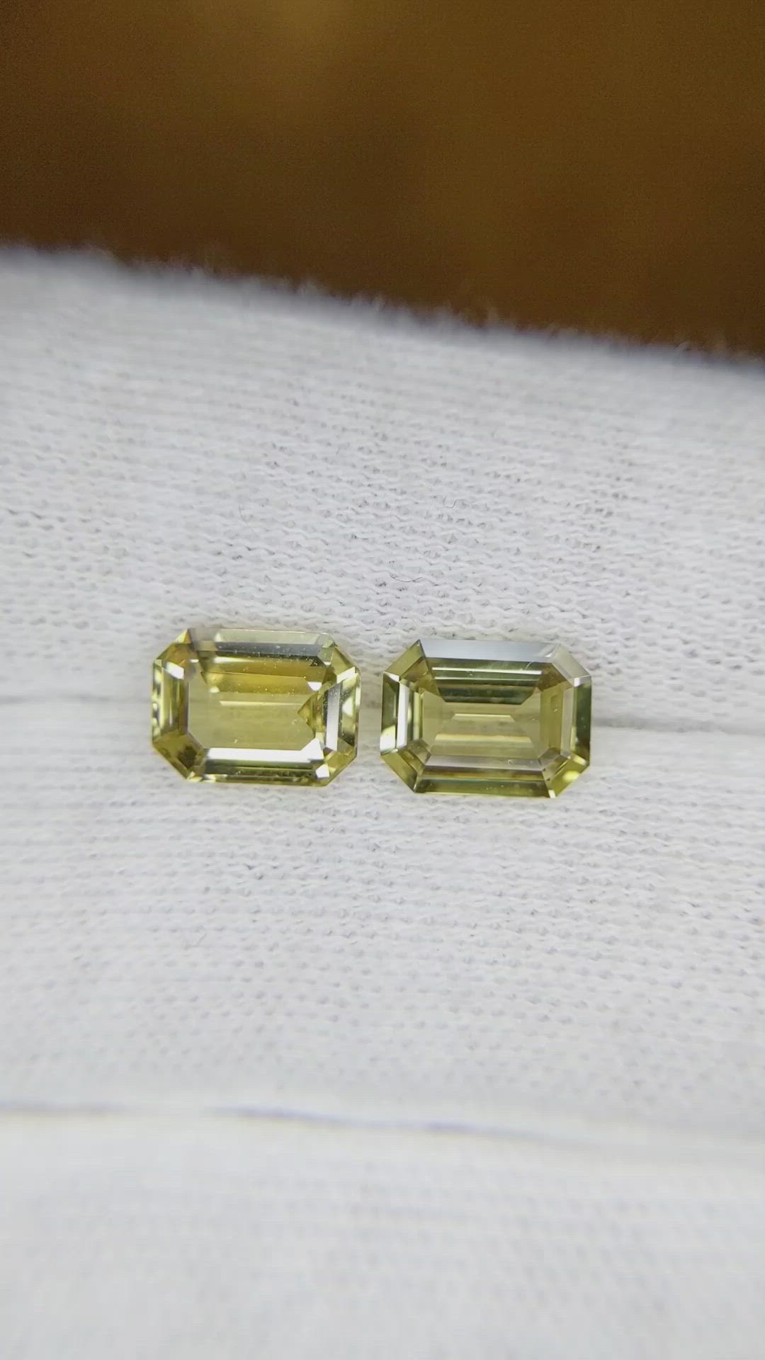 3.31 Ct.Tw.Total Carat Weight Greenish Yellow Sapphire Pair from Ceylon (Sri Lanka) Size Video