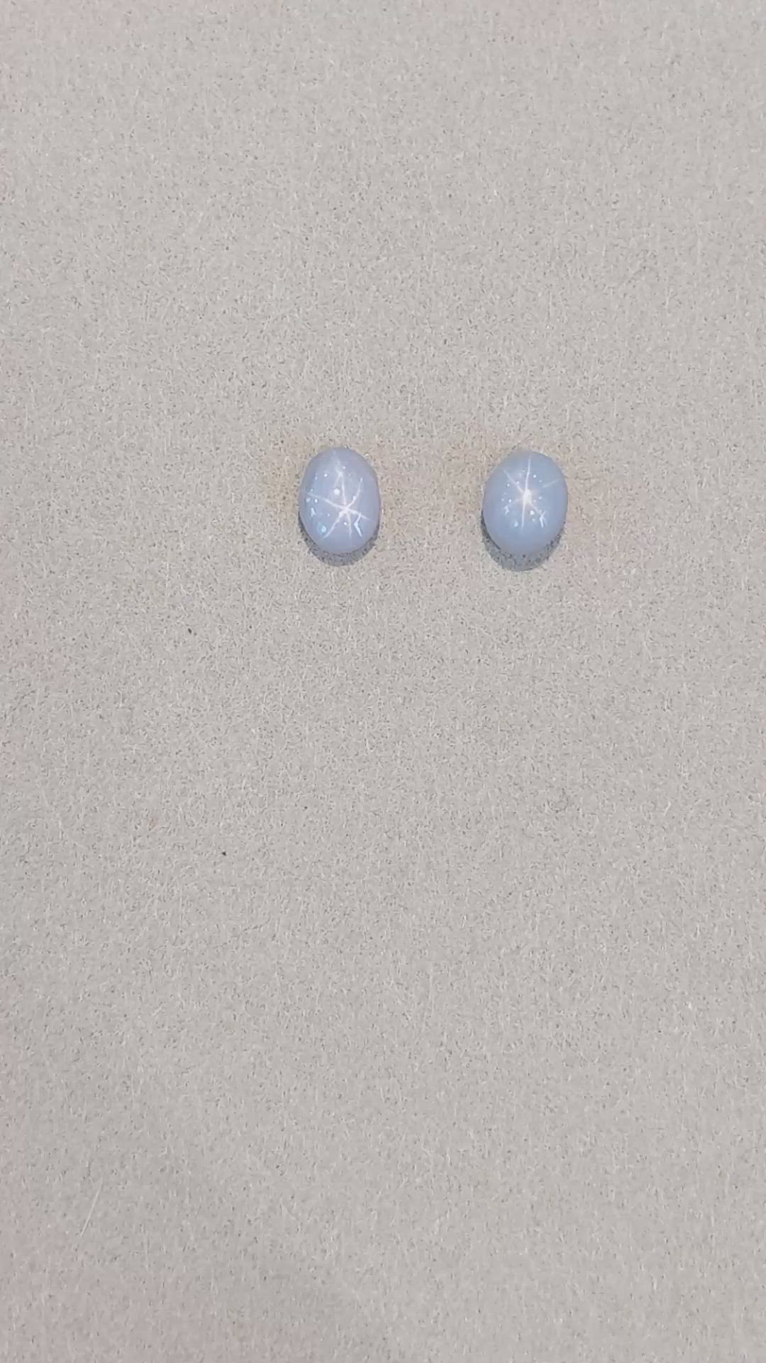 2.86&nbsp;Ct.Tw.Total Carat Weight White Star Sapphire Pair from Ceylon (Sri Lanka) Size Video