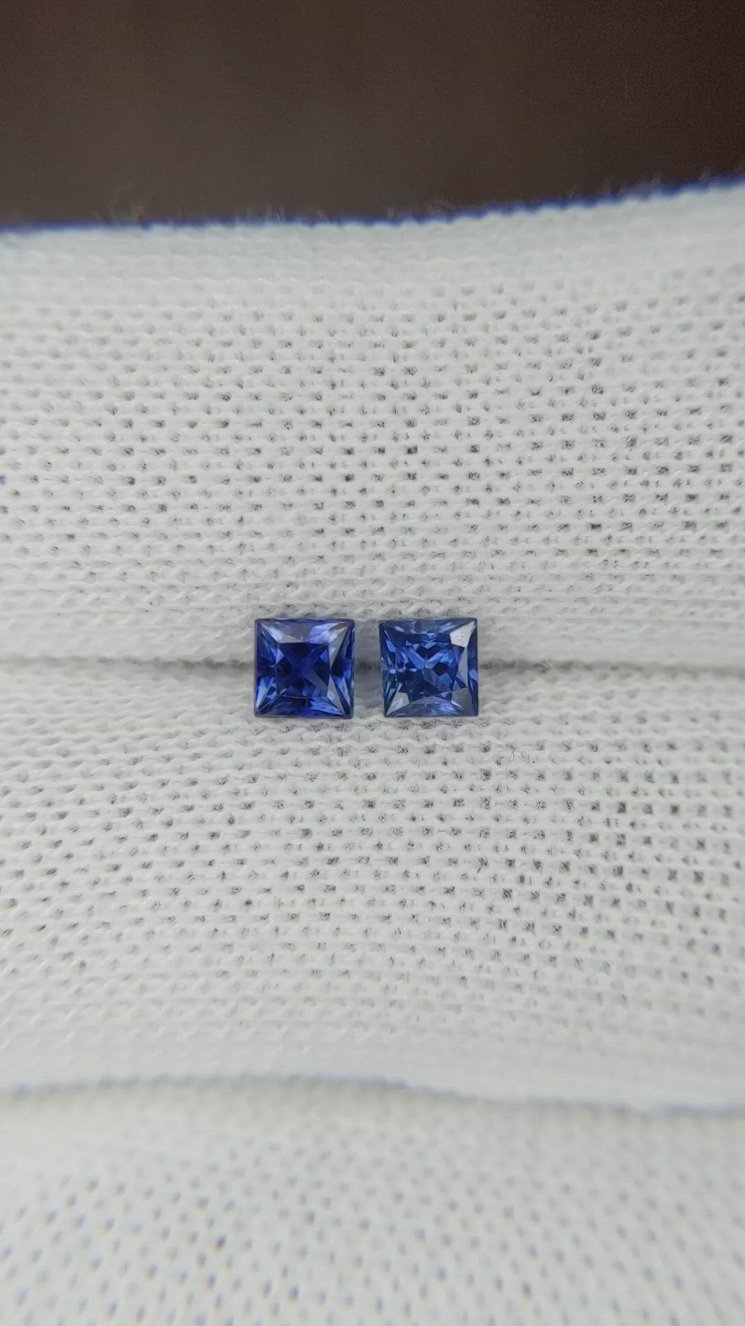 0.82 Ct.Tw.Total Carat Weight Blue Sapphire Pair from Thailand Size Video