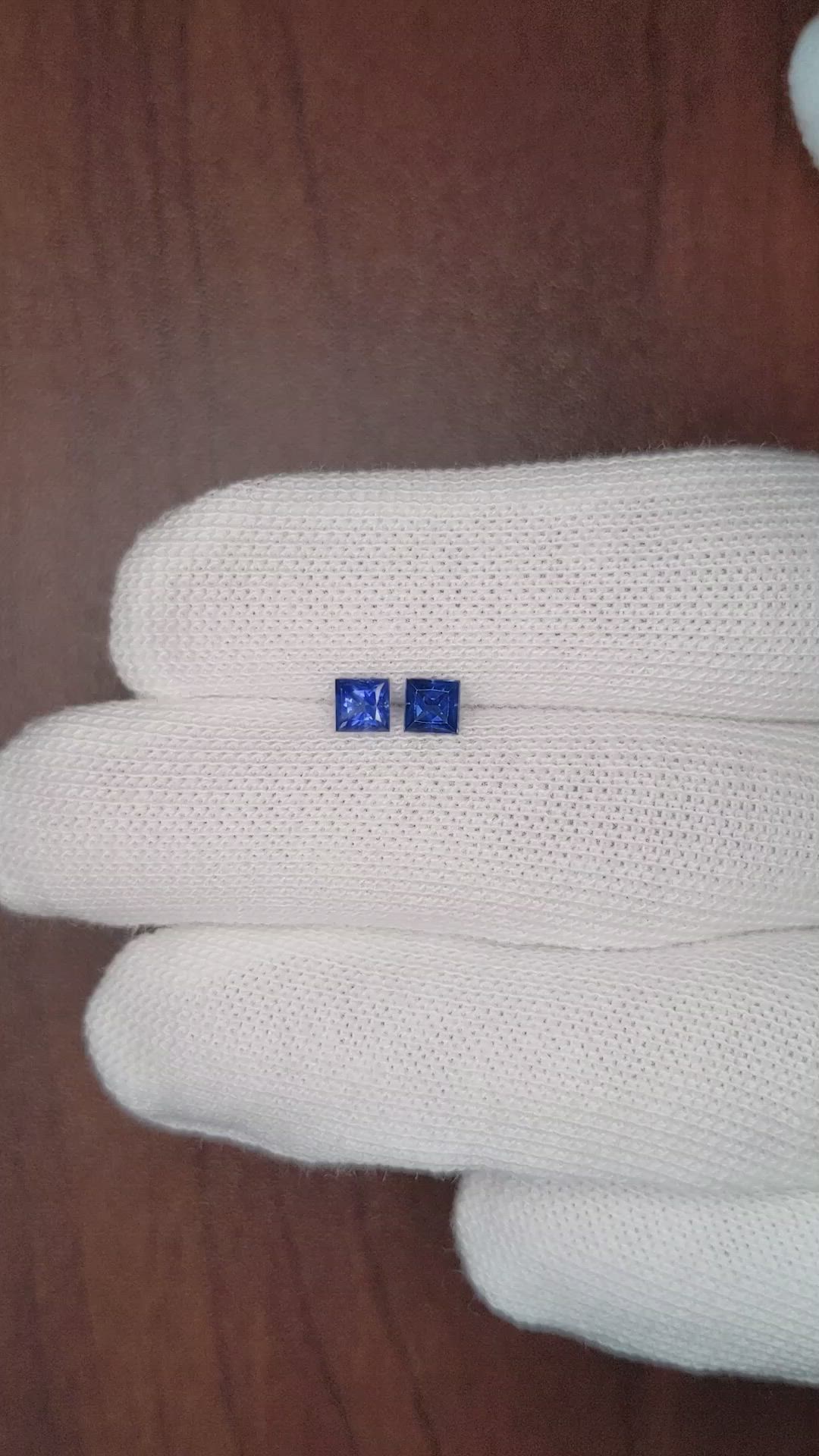 0.79&nbsp;Ct.Tw.Total Carat Weight Blue Sapphire Pair from Ceylon (Sri Lanka) Size Video