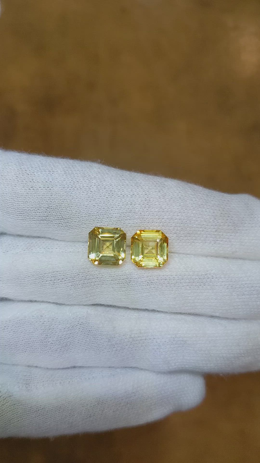 8.03 Ct.Tw.Total Carat Weight Yellow Sapphire Pair from Ceylon (Sri Lanka) Size Video