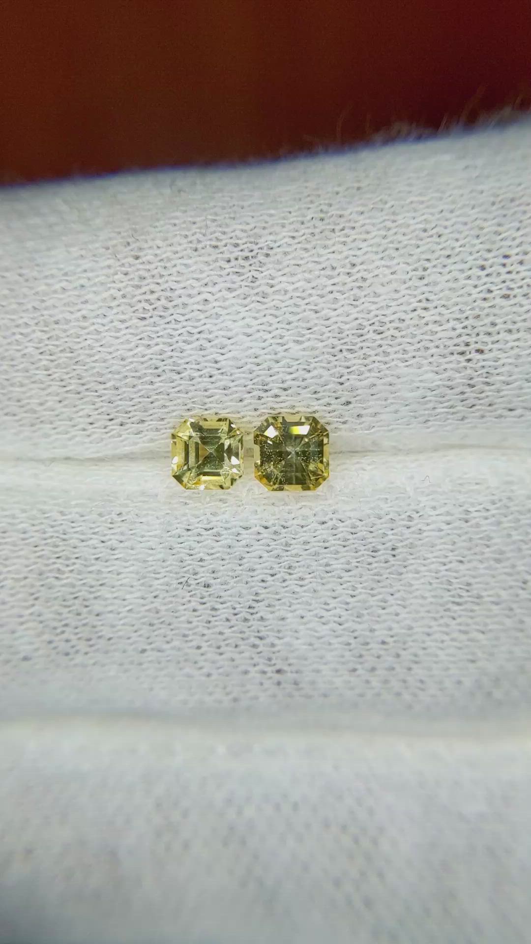 0.77 Ct.Tw.Total Carat Weight Yellow Sapphire Pair from Ceylon (Sri Lanka) Size Video