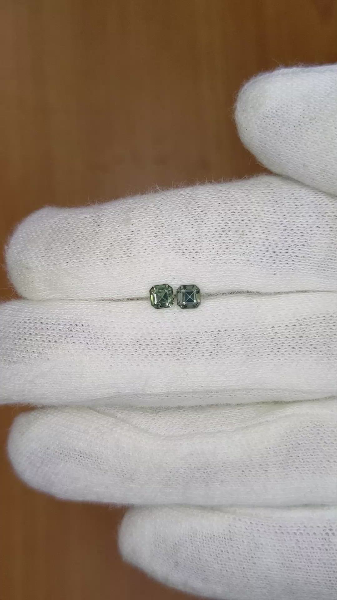 0.54 Ct.Tw.Total Carat Weight Bluish Green Sapphire Pair from Ceylon (Sri Lanka) Size Video