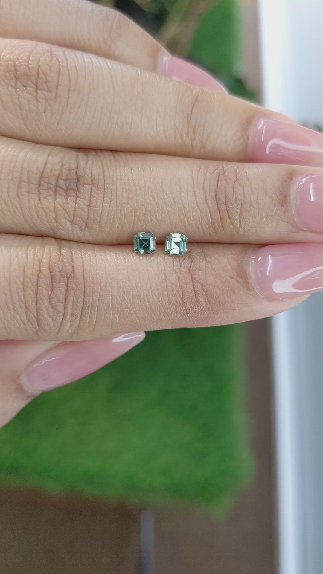 0.54 Ct.Tw.Total Carat Weight Bluish Green Sapphire Pair from Ceylon (Sri Lanka) Size Video