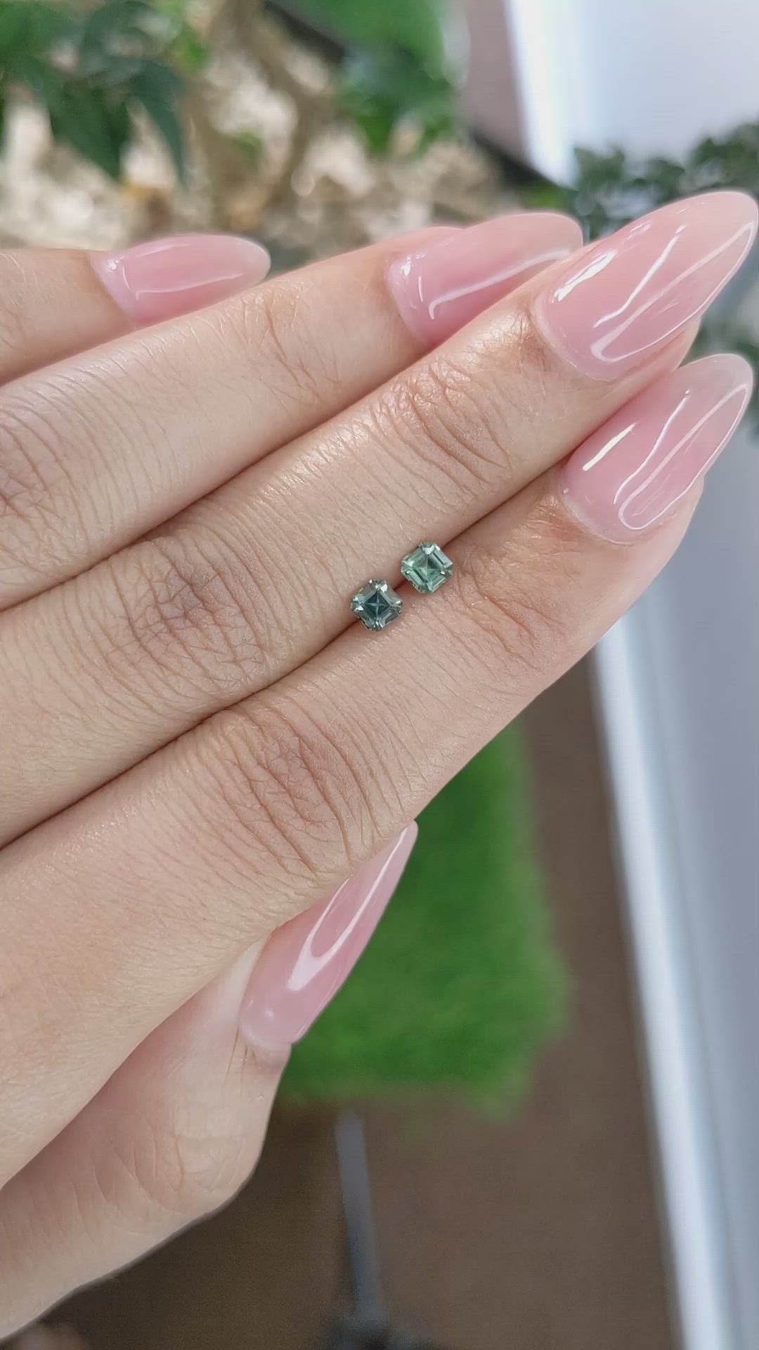 0.54 Ct.Tw.Total Carat Weight Bluish Green Sapphire Pair from Ceylon (Sri Lanka) Size Video