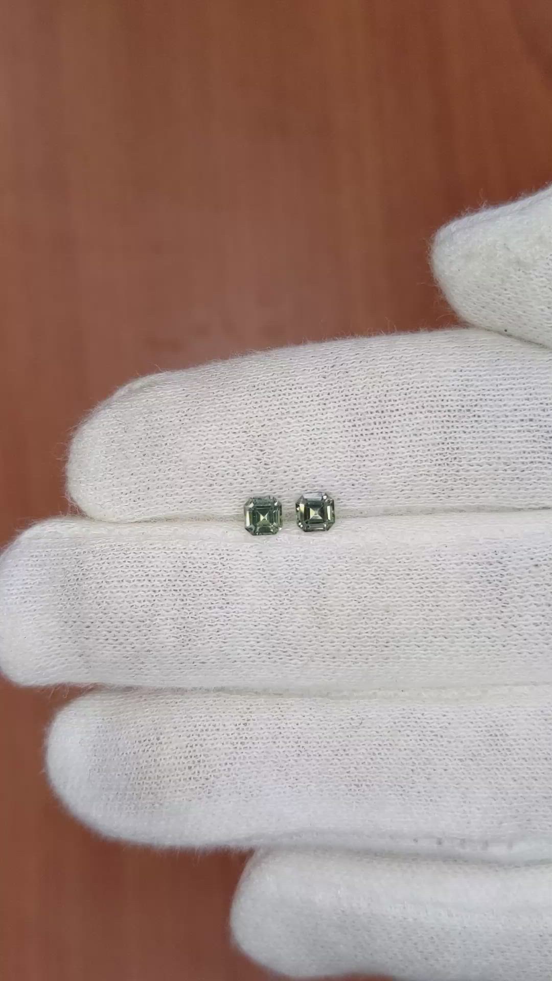 0.55 Ct.Tw.Total Carat Weight Green Sapphire Pair from Ceylon (Sri Lanka) Size Video