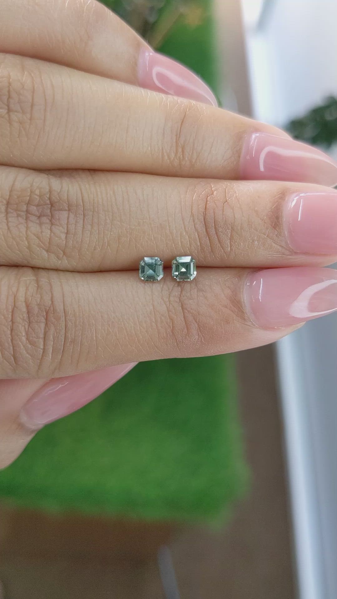 0.55 Ct.Tw.Total Carat Weight Green Sapphire Pair from Ceylon (Sri Lanka) Size Video