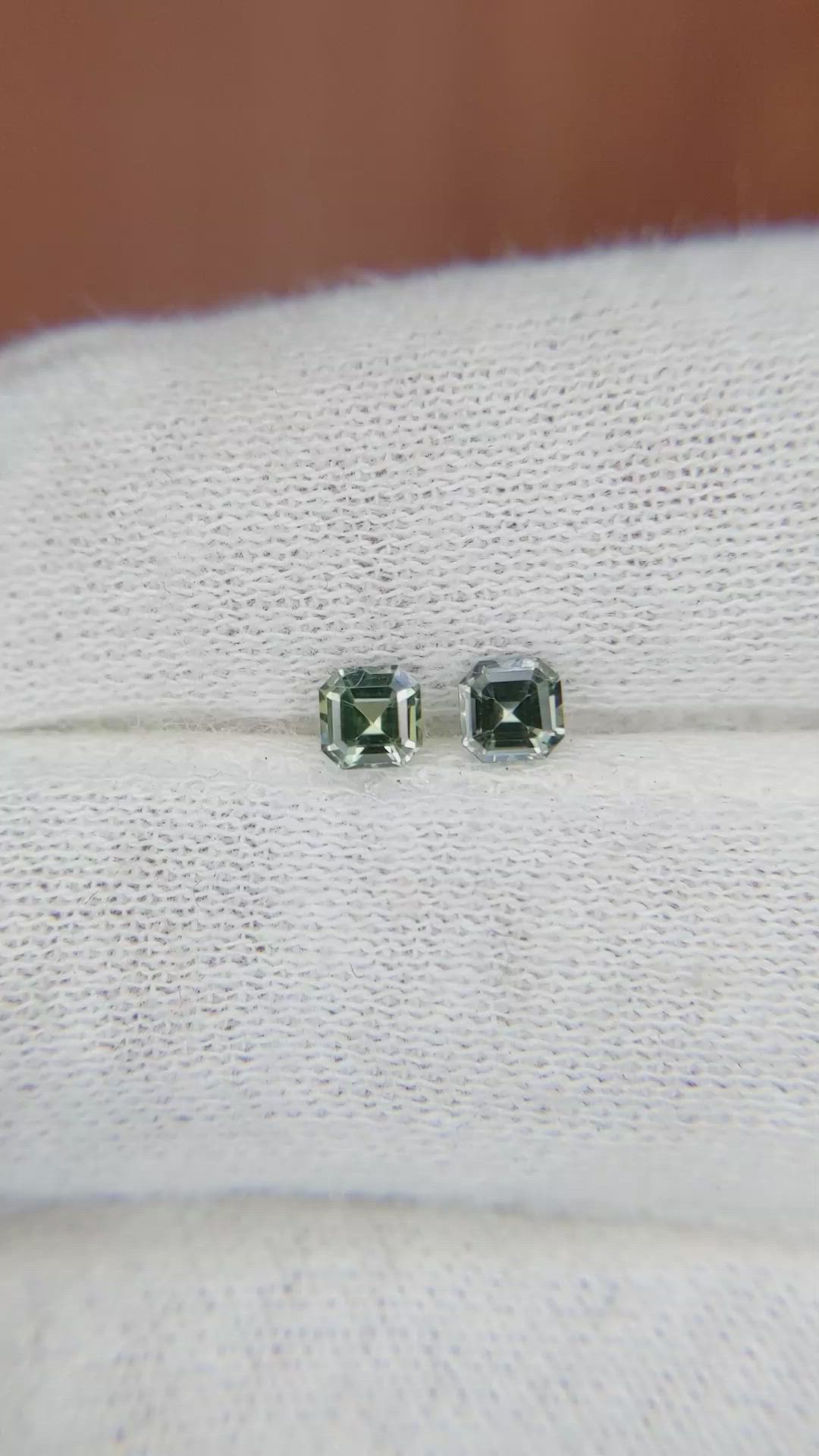 0.55 Ct.Tw.Total Carat Weight Green Sapphire Pair from Ceylon (Sri Lanka) Size Video