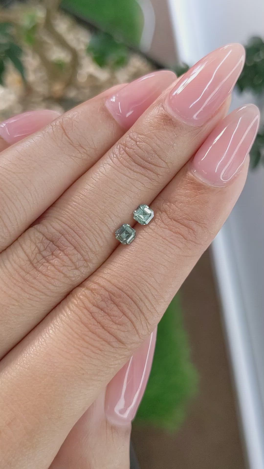 0.55 Ct.Tw.Total Carat Weight Green Sapphire Pair from Ceylon (Sri Lanka) Size Video