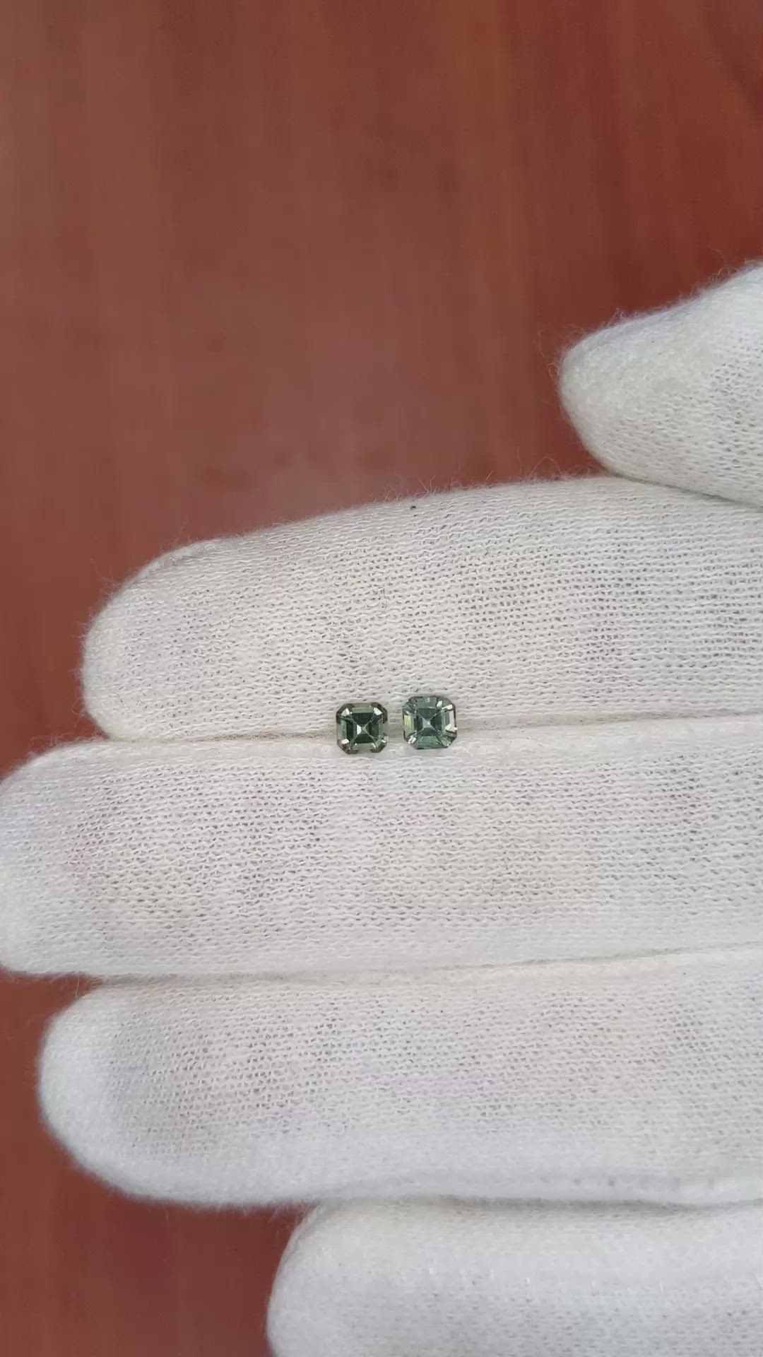 0.53 Ct.Tw.Total Carat Weight Green Sapphire Pair from Ceylon (Sri Lanka) Size Video
