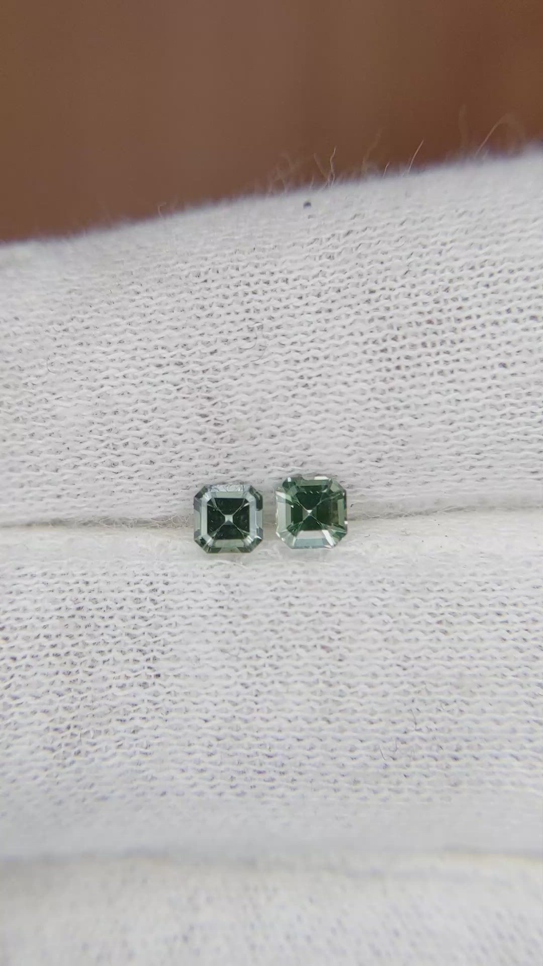 0.53 Ct.Tw.Total Carat Weight Green Sapphire Pair from Ceylon (Sri Lanka) Size Video