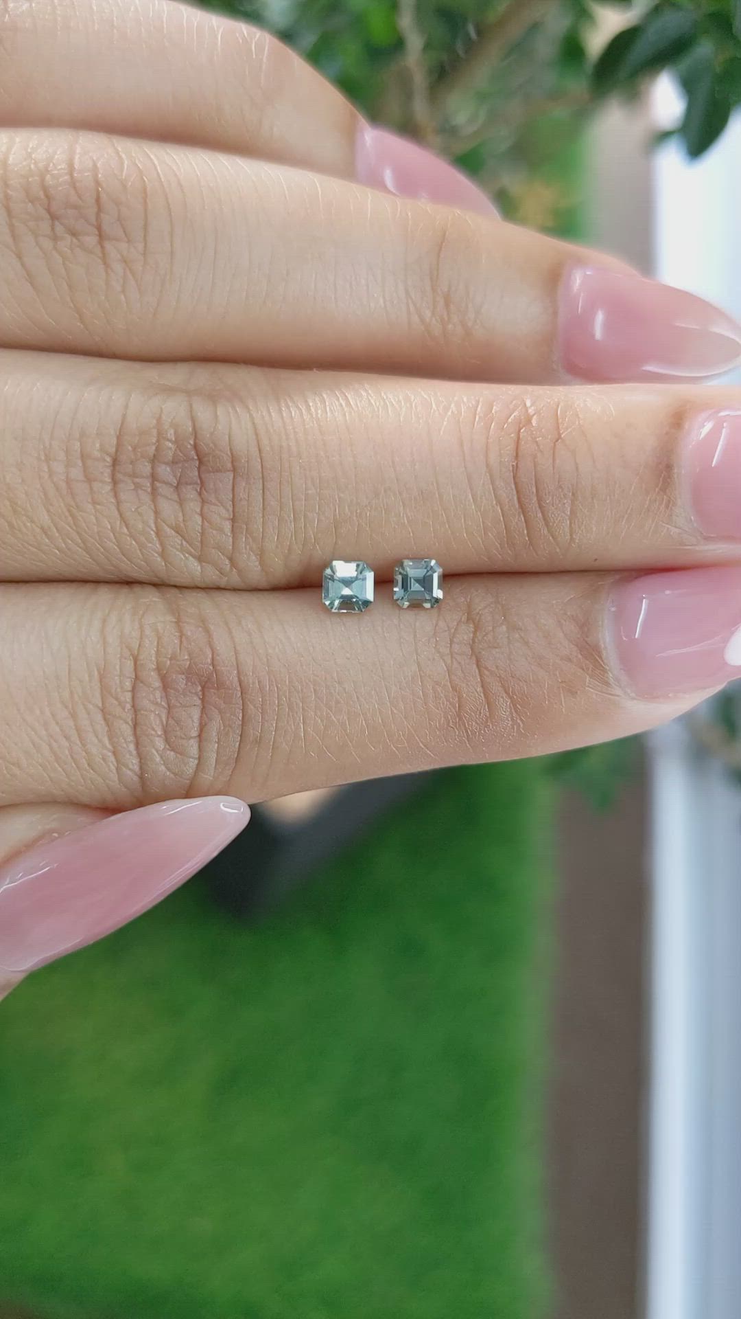 0.53 Ct.Tw.Total Carat Weight Green Sapphire Pair from Ceylon (Sri Lanka) Size Video