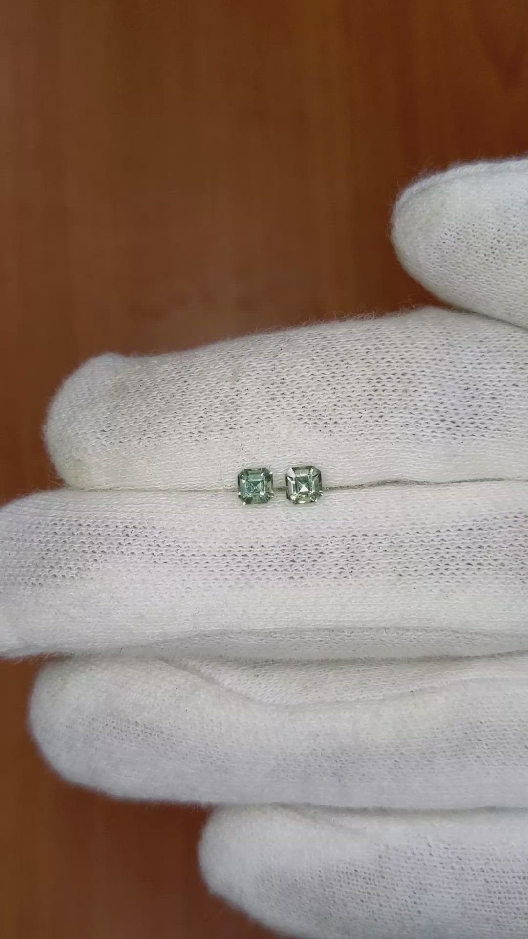 0.59 Ct.Tw.Total Carat Weight Green Sapphire Pair from Ceylon (Sri Lanka) Size Video