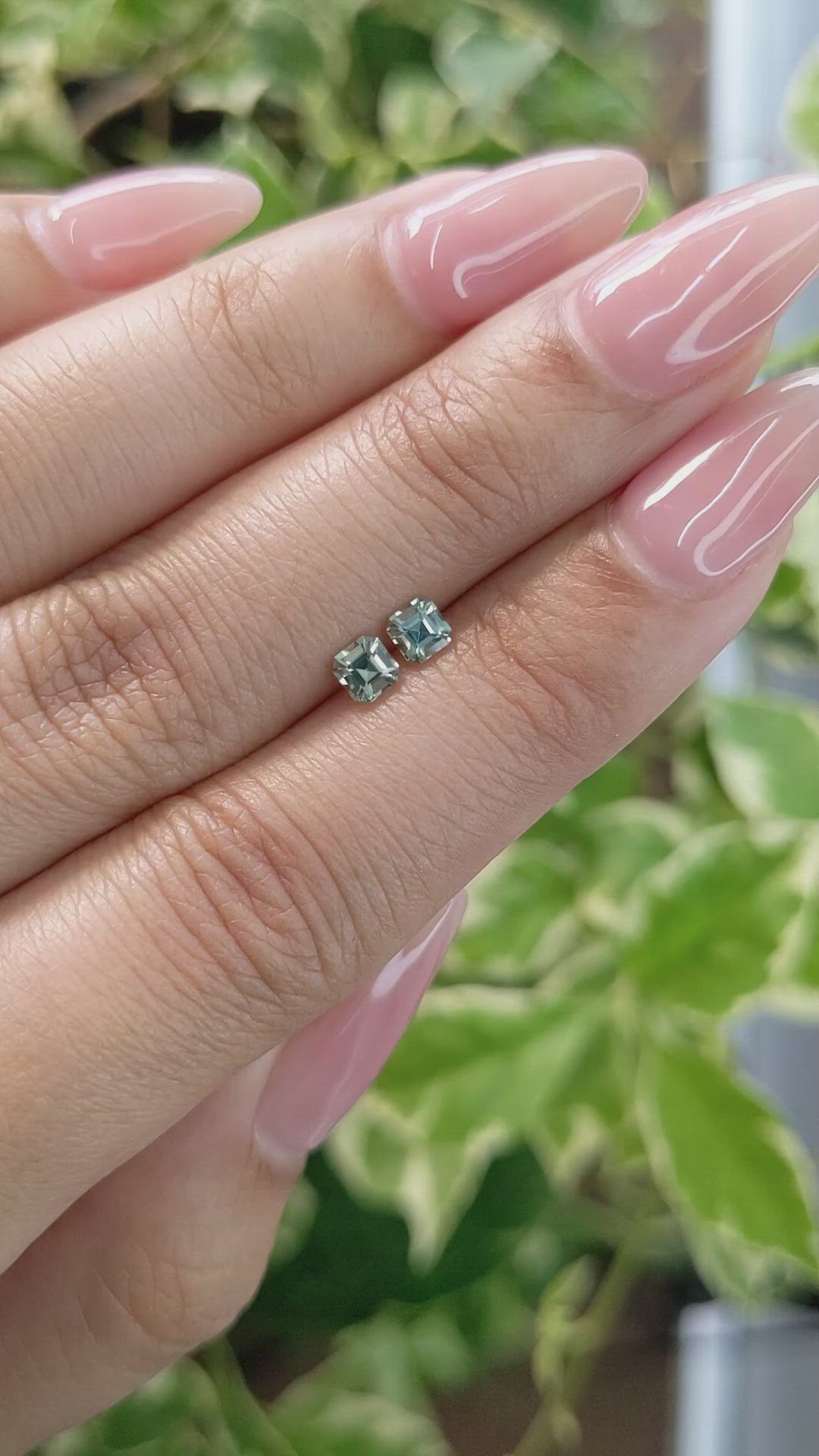 0.59 Ct.Tw.Total Carat Weight Green Sapphire Pair from Ceylon (Sri Lanka) Size Video