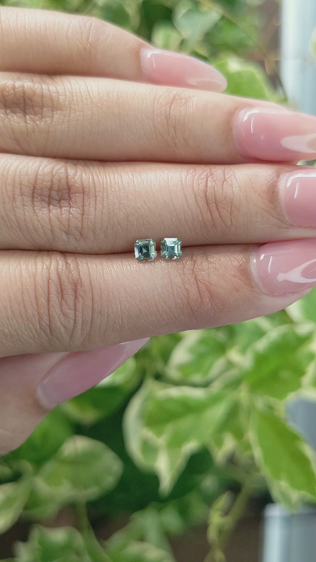 0.59 Ct.Tw.Total Carat Weight Green Sapphire Pair from Ceylon (Sri Lanka) Size Video