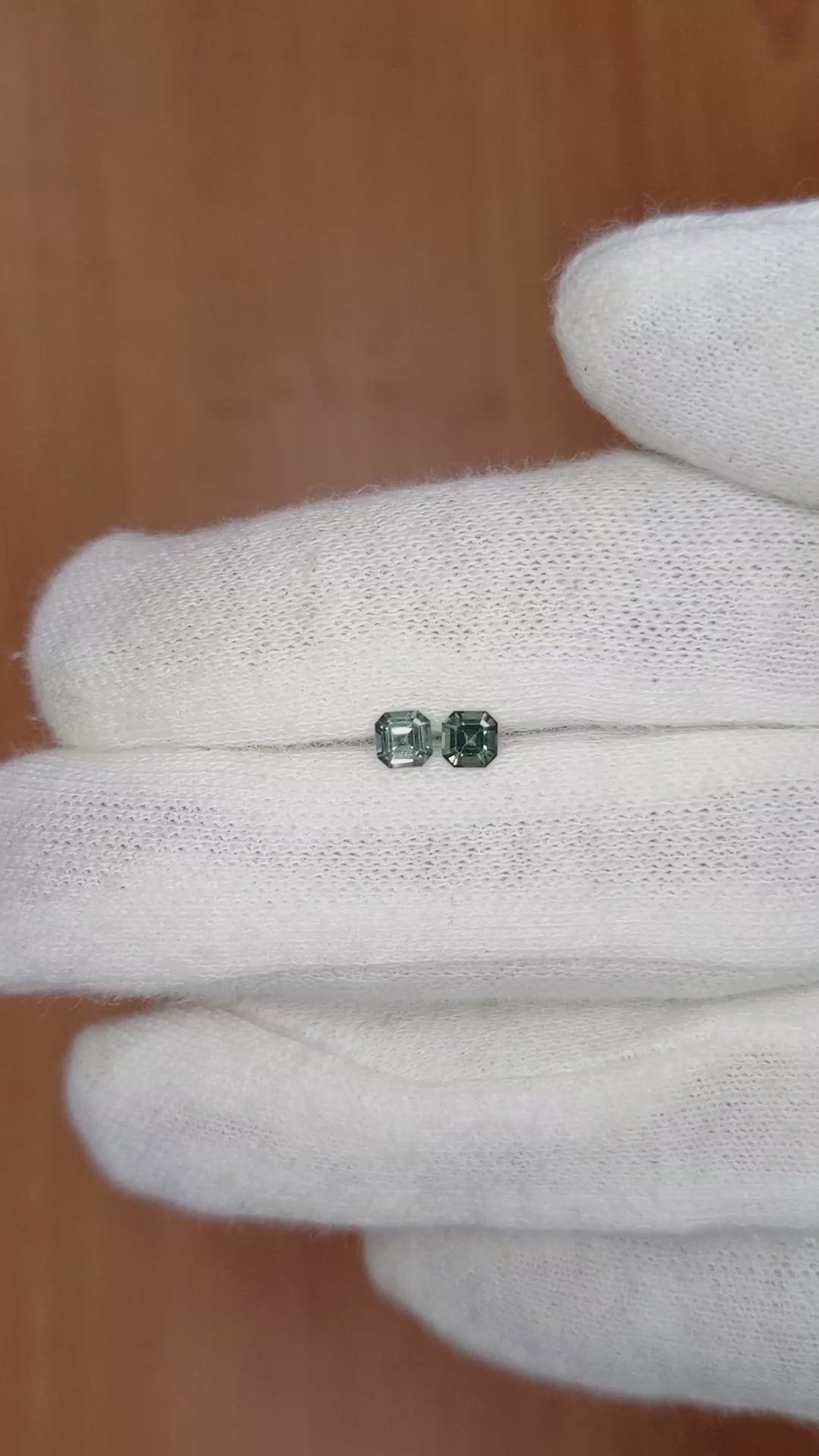 0.47 Ct.Tw.Total Carat Weight Bluish Green Sapphire Pair from Ceylon (Sri Lanka) Size Video