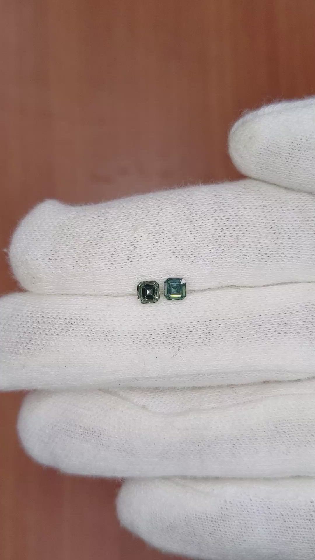 0.60 Ct.Tw.Total Carat Weight Green Sapphire Pair from Ceylon (Sri Lanka) Size Video